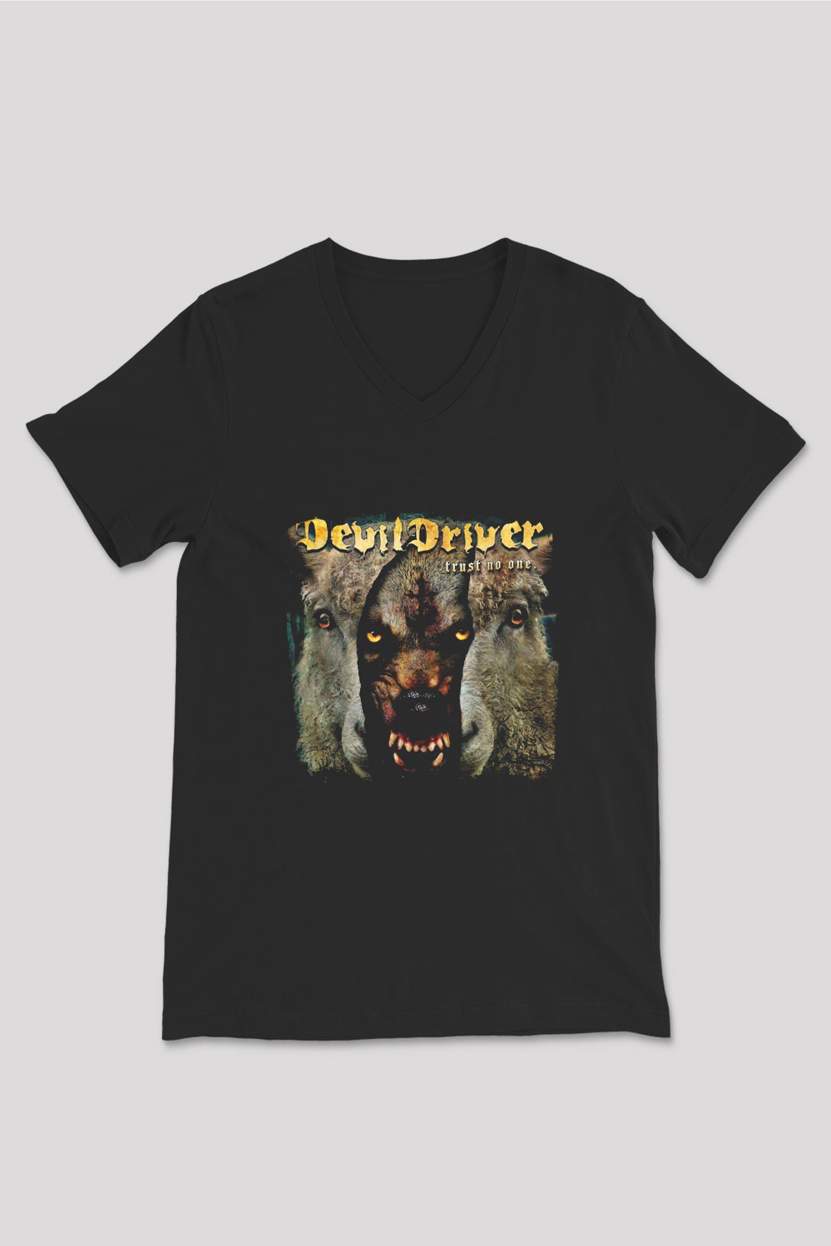 Devil Driver Baskılı Unisex Siyah V Yaka Tişört