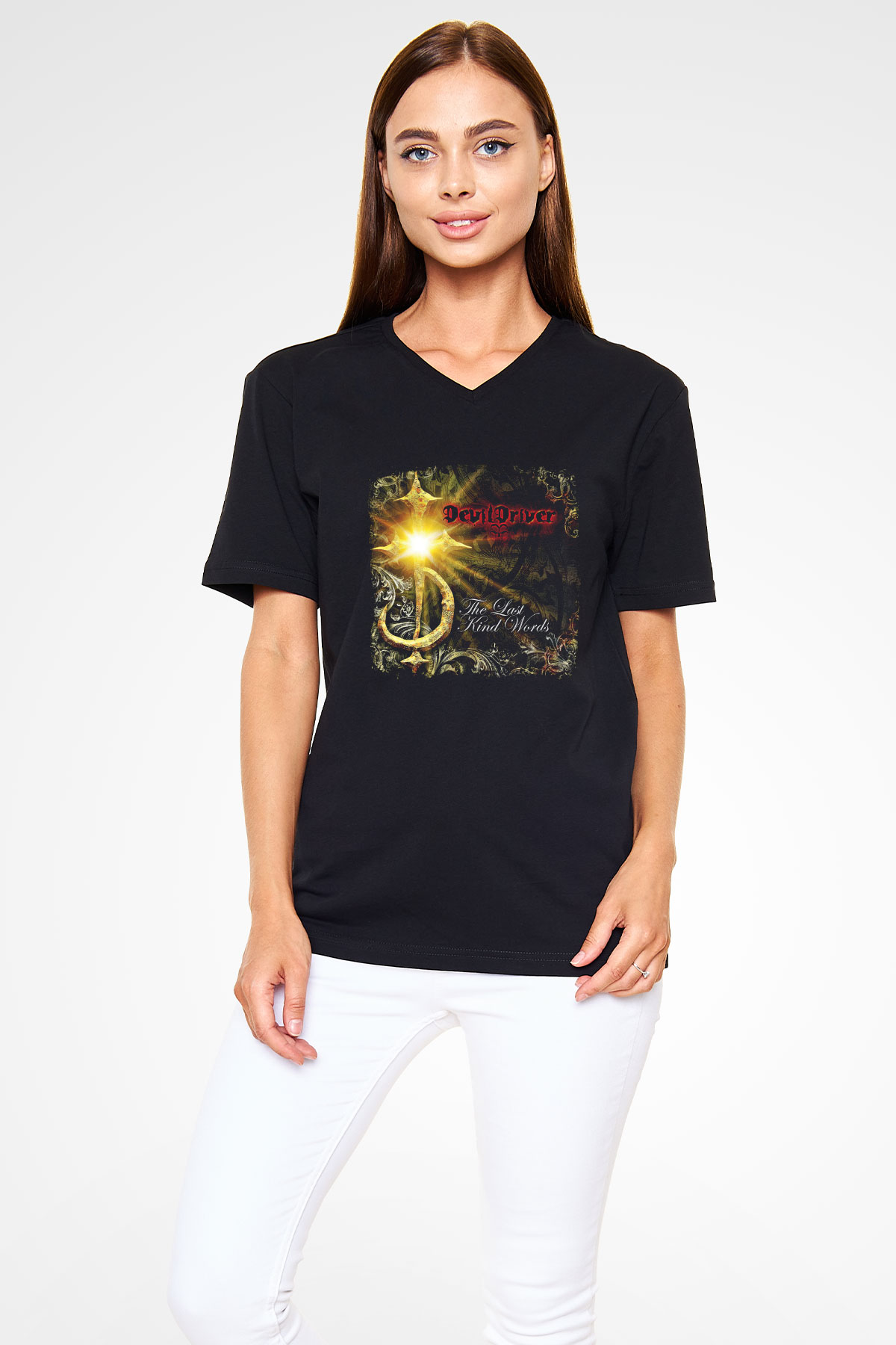 Devil Driver Baskılı Unisex Siyah V Yaka Tişört