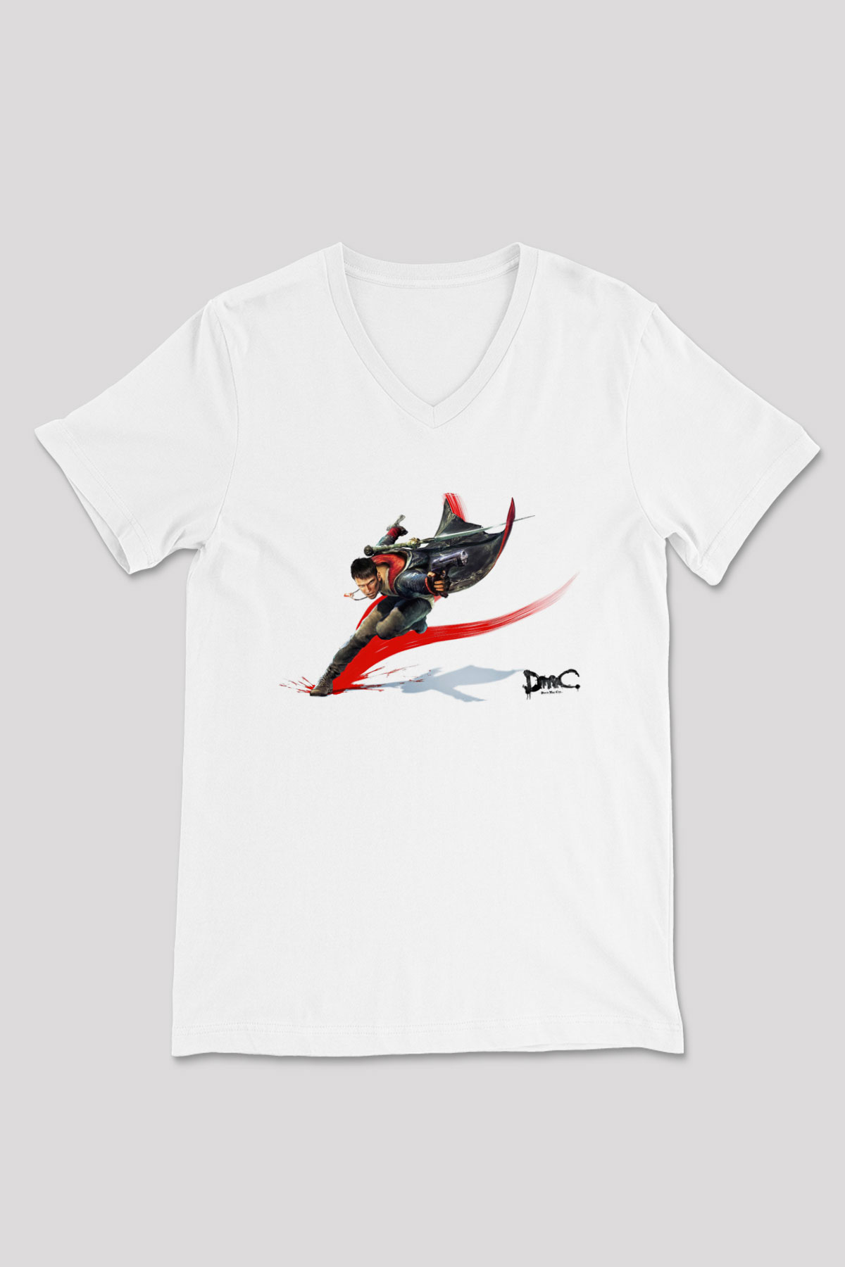 Devil May Cry Beyaz Unisex V Yaka Tişört