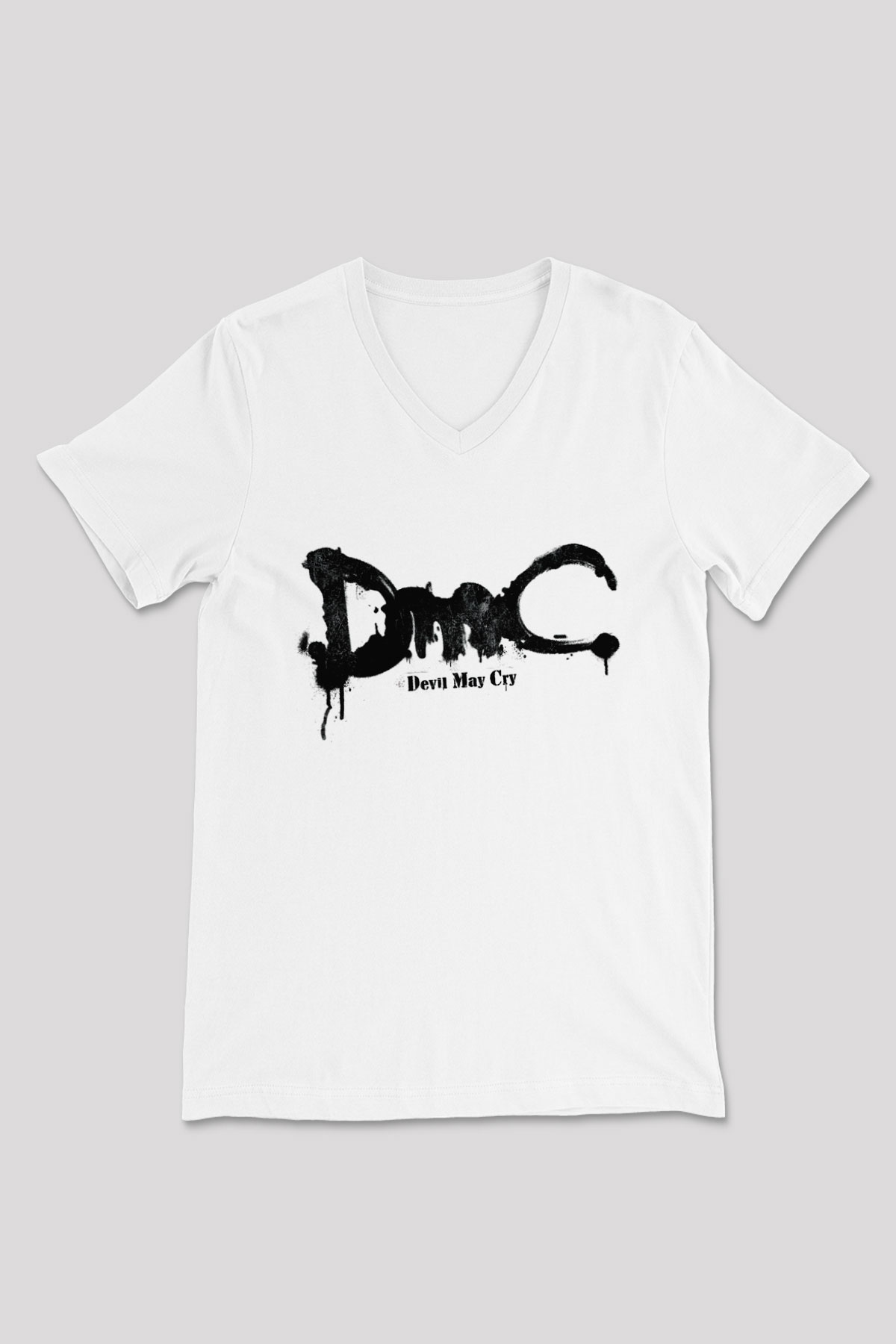 Devil May Cry Beyaz Unisex V Yaka Tişört T-Shirt