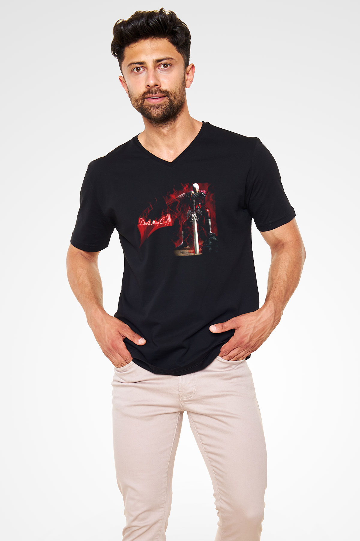 Devil May Cry Siyah Unisex V Yaka Tişört T-Shirt