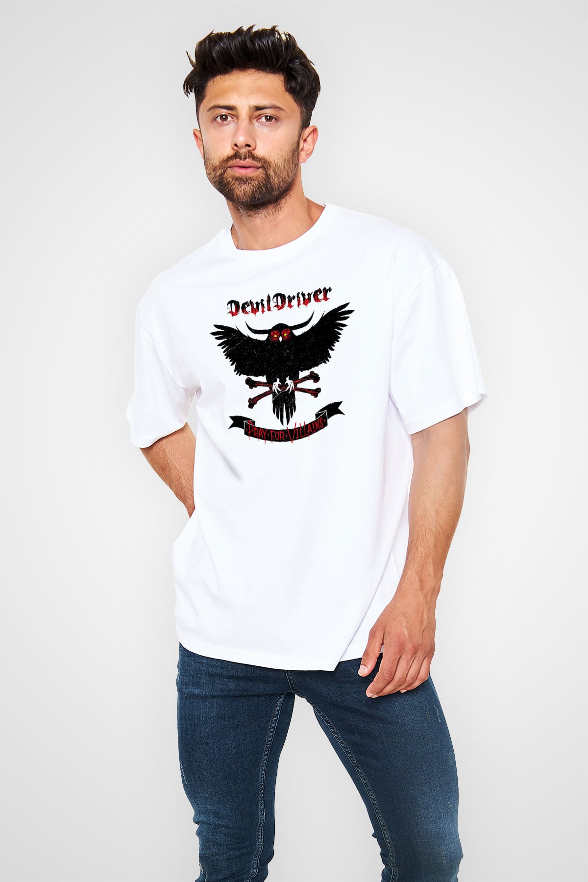 DevilDriver Beyaz Oversize Tişört Oversize T-shirt - TişörtFabrikası
