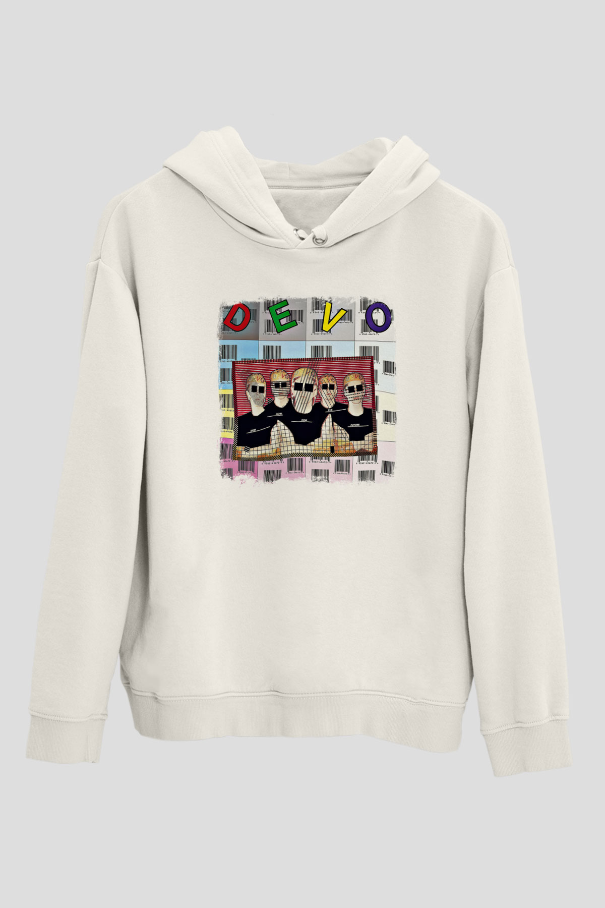 Devo Baskılı Unisex Beyaz Hoodie