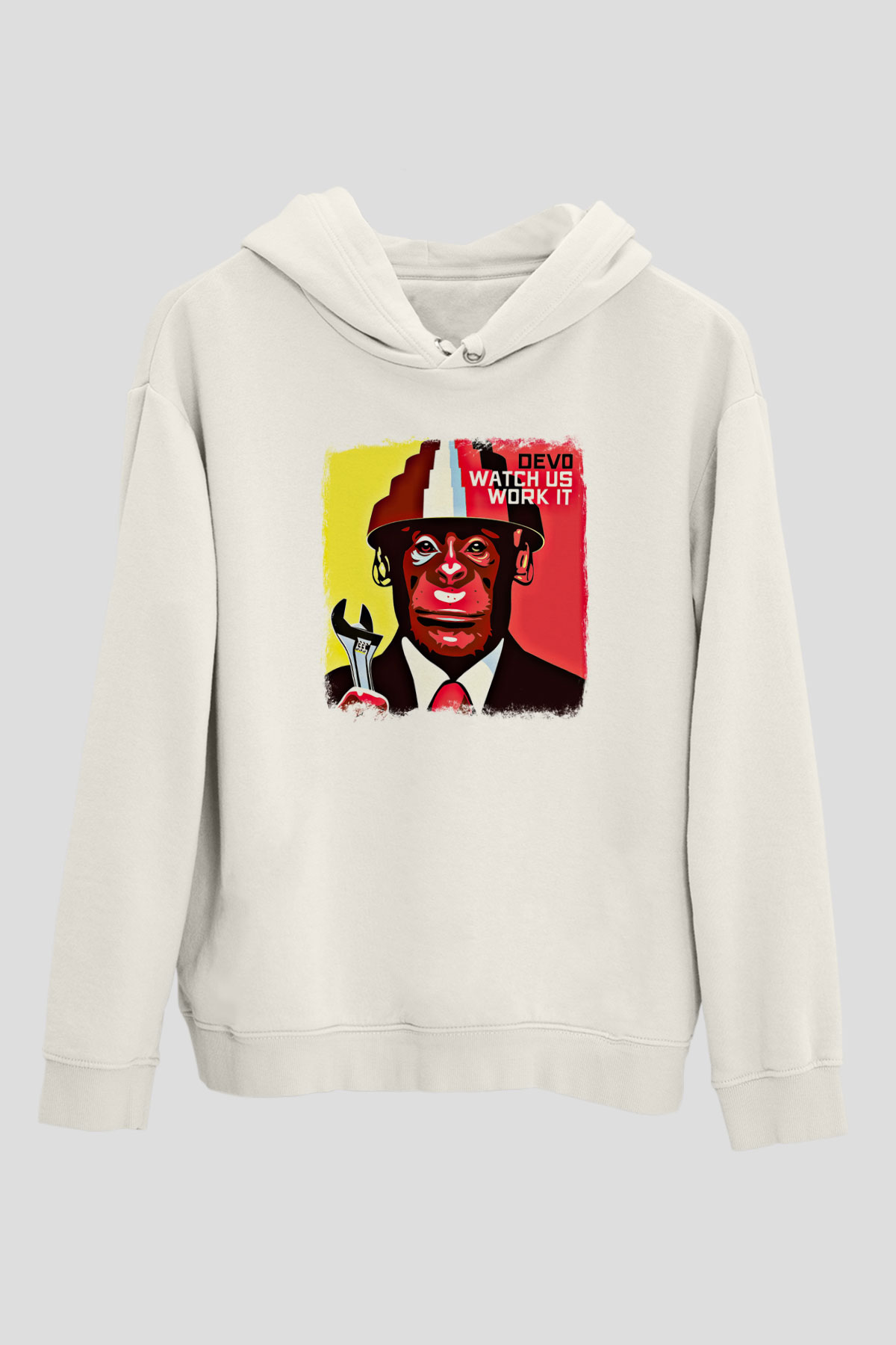 Devo Baskılı Unisex Beyaz Hoodie
