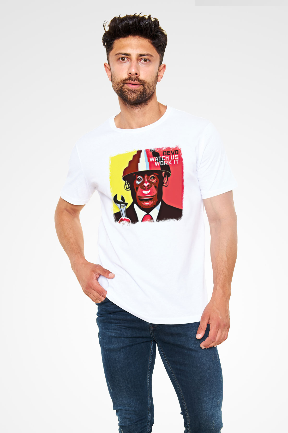 Devo Baskılı Unisex Beyaz Tişört