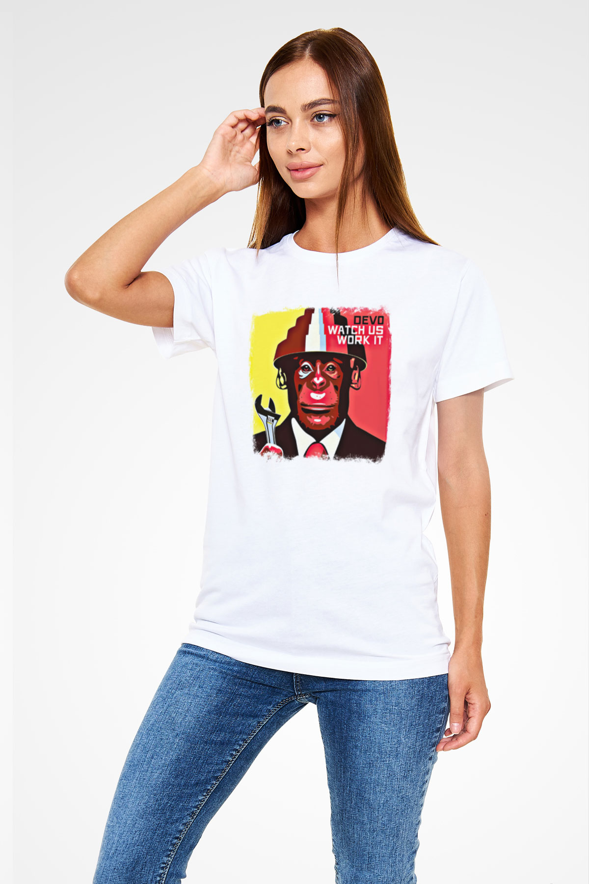 Devo Baskılı Unisex Beyaz Tişört