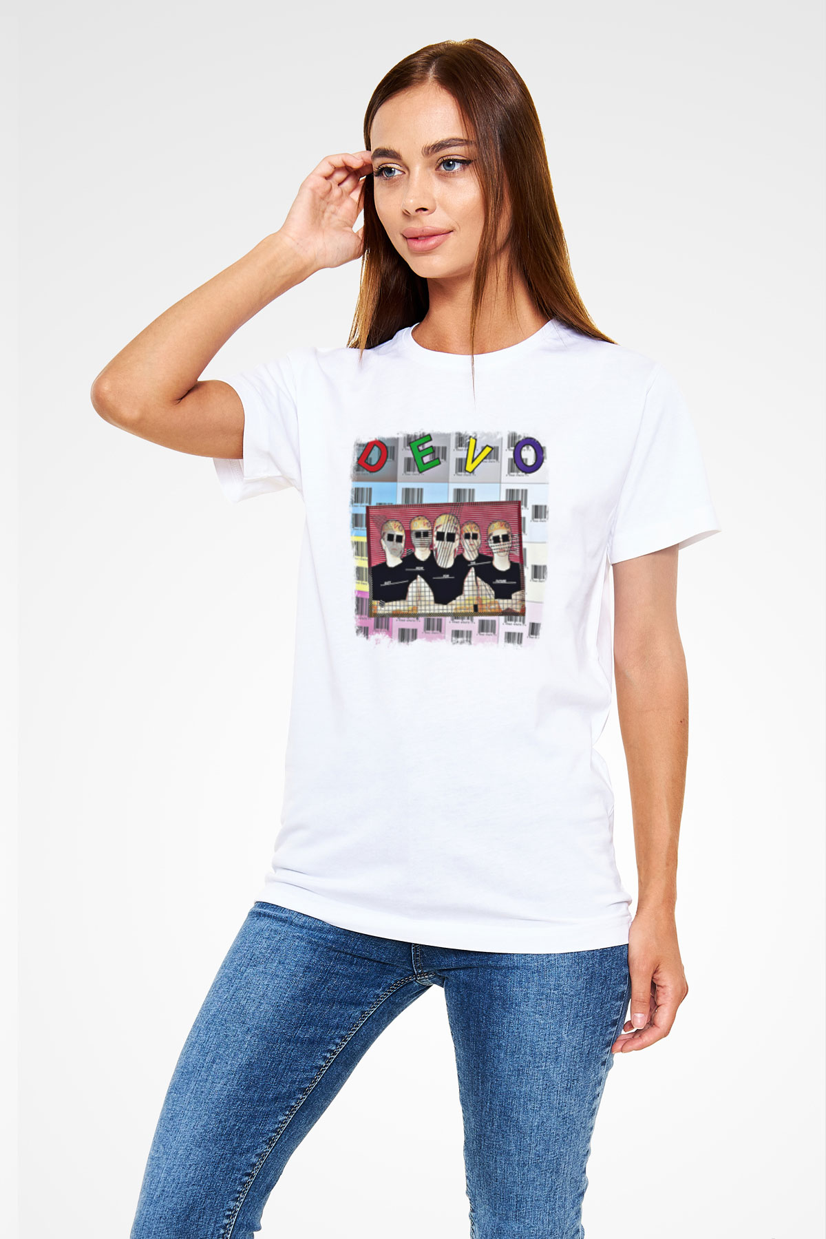 Devo Baskılı Unisex Beyaz Tişört