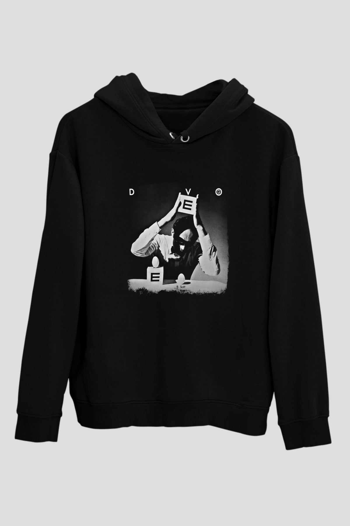 Devo Baskılı Unisex Siyah Hoodie