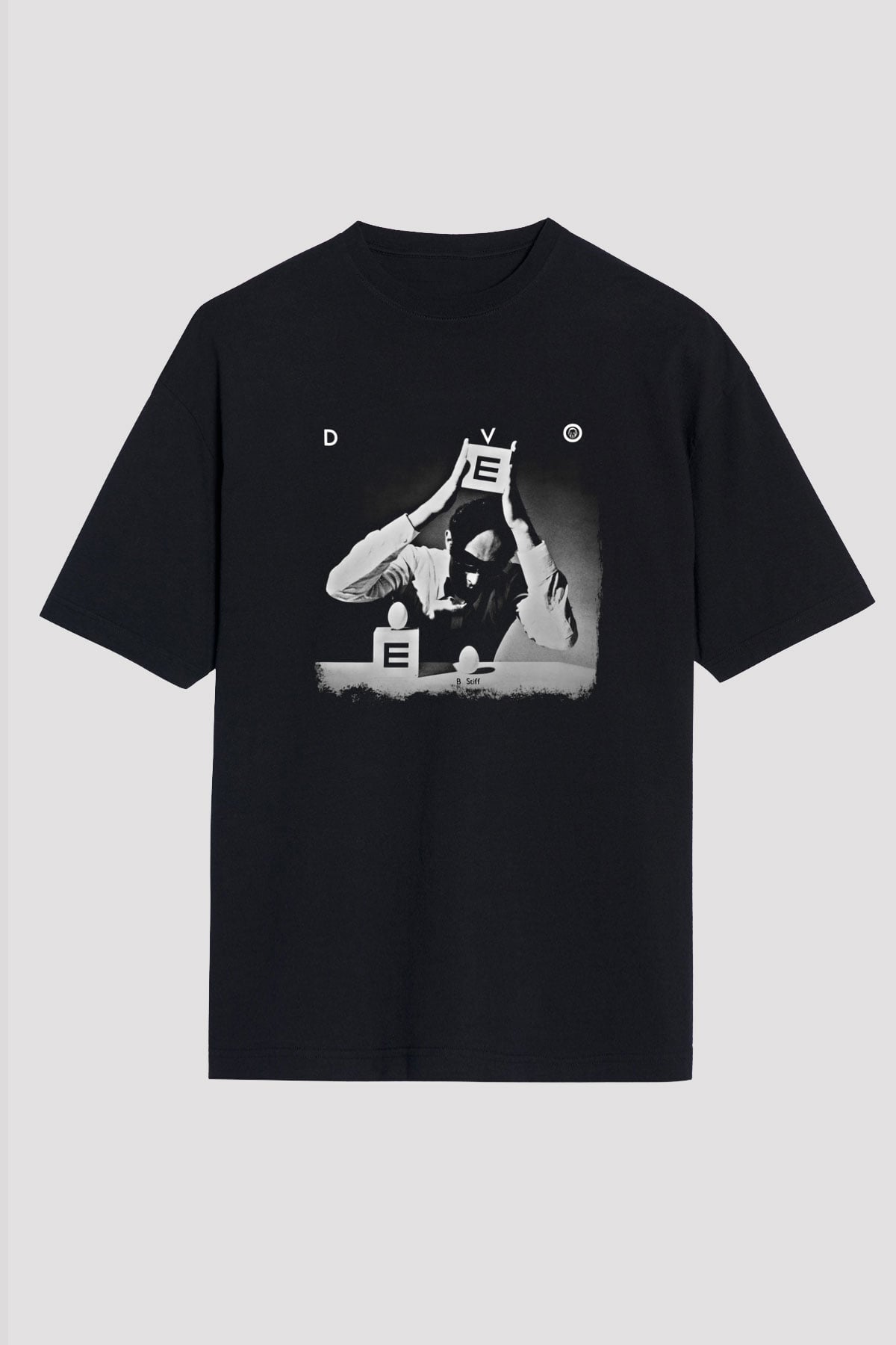 Devo Baskılı Unisex Siyah Oversize Tişört