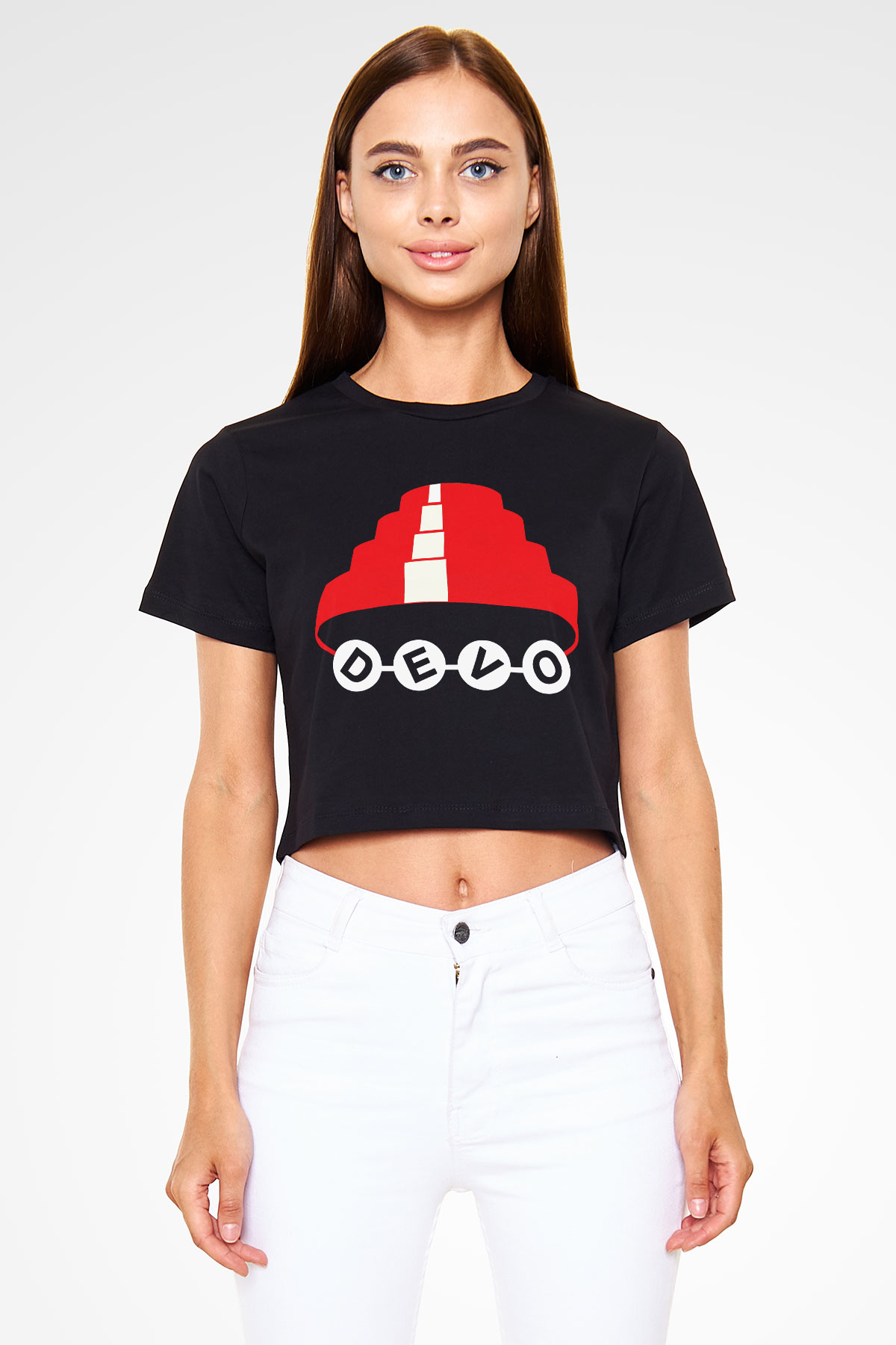 Devo Siyah Crop Top Tişört
