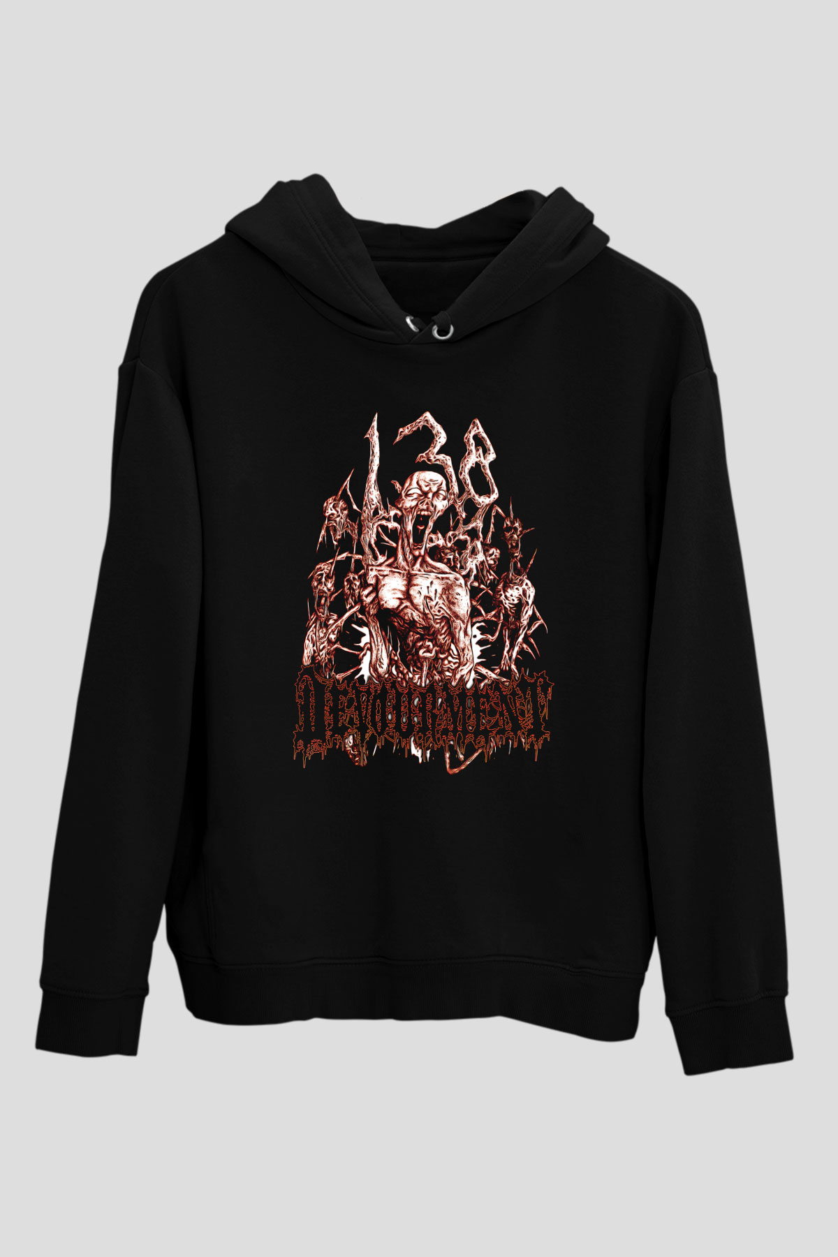 Devourment Baskılı Unisex Siyah Kapüşonlu Sweatshirt