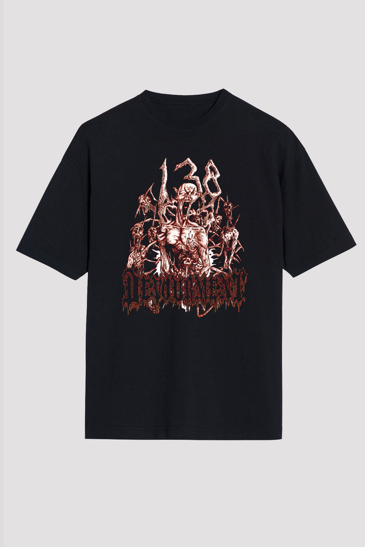 Devourment Baskılı Unisex Siyah Oversize Tişört - Tshirt
