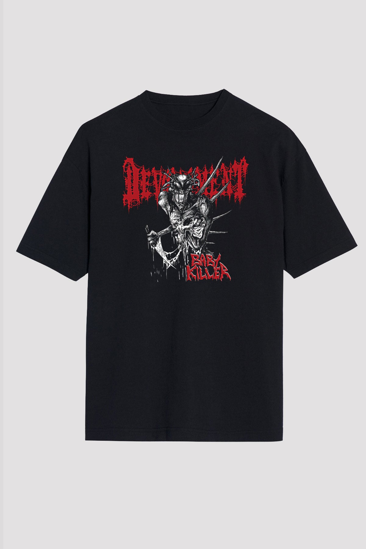 Devourment Baskılı Unisex Siyah Oversize Tişört - Tshirt