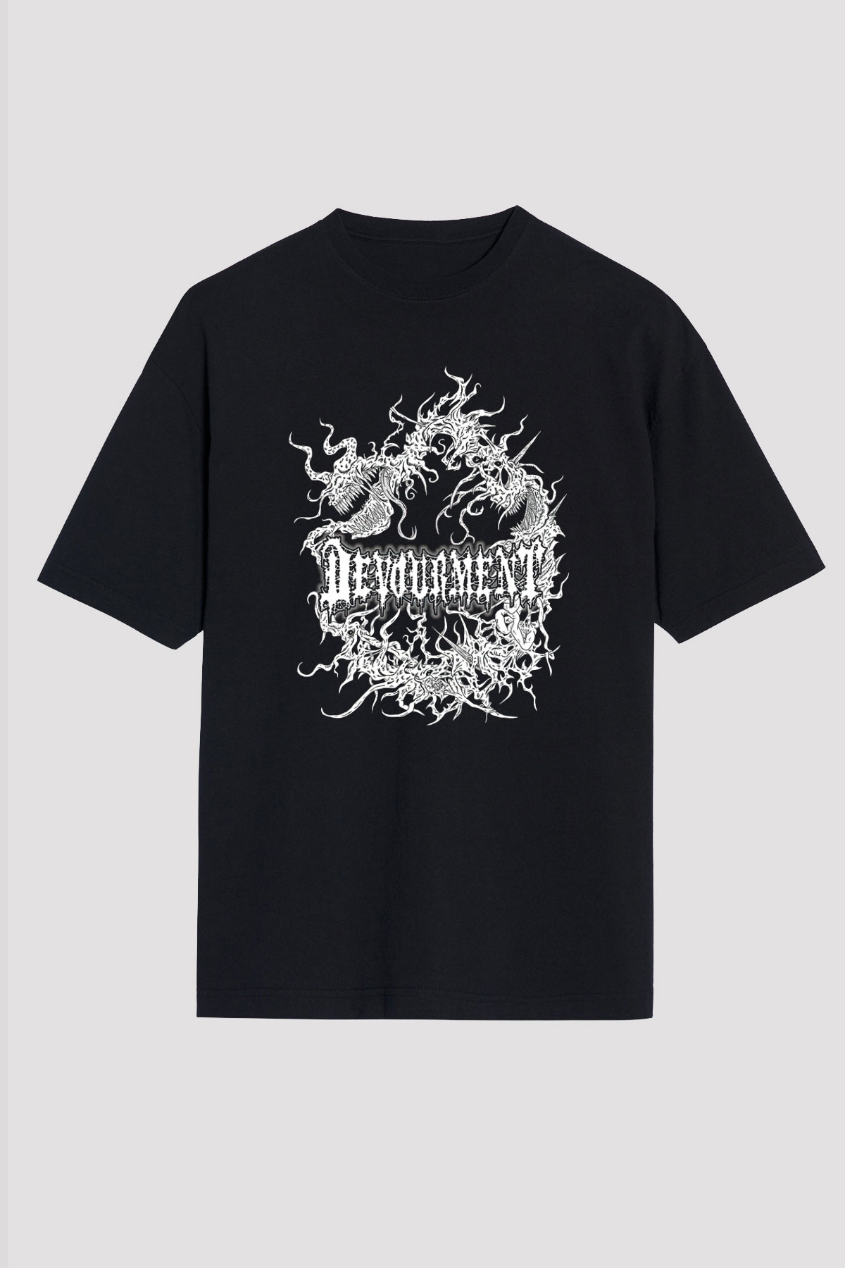 Devourment Baskılı Unisex Siyah Oversize Tişört - Tshirt