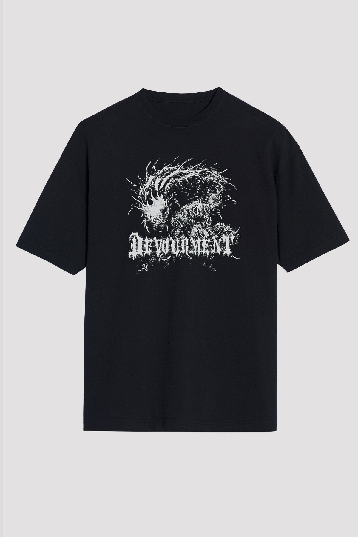 Devourment Baskılı Unisex Siyah Oversize Tişört - Tshirt