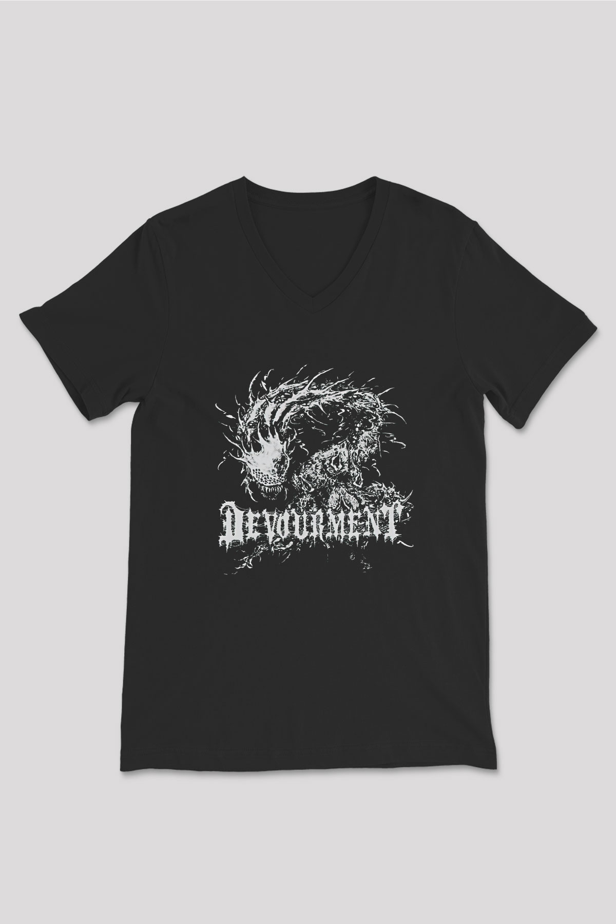 Devourment Baskılı Unisex Siyah V Yaka Tişört - Tshirt