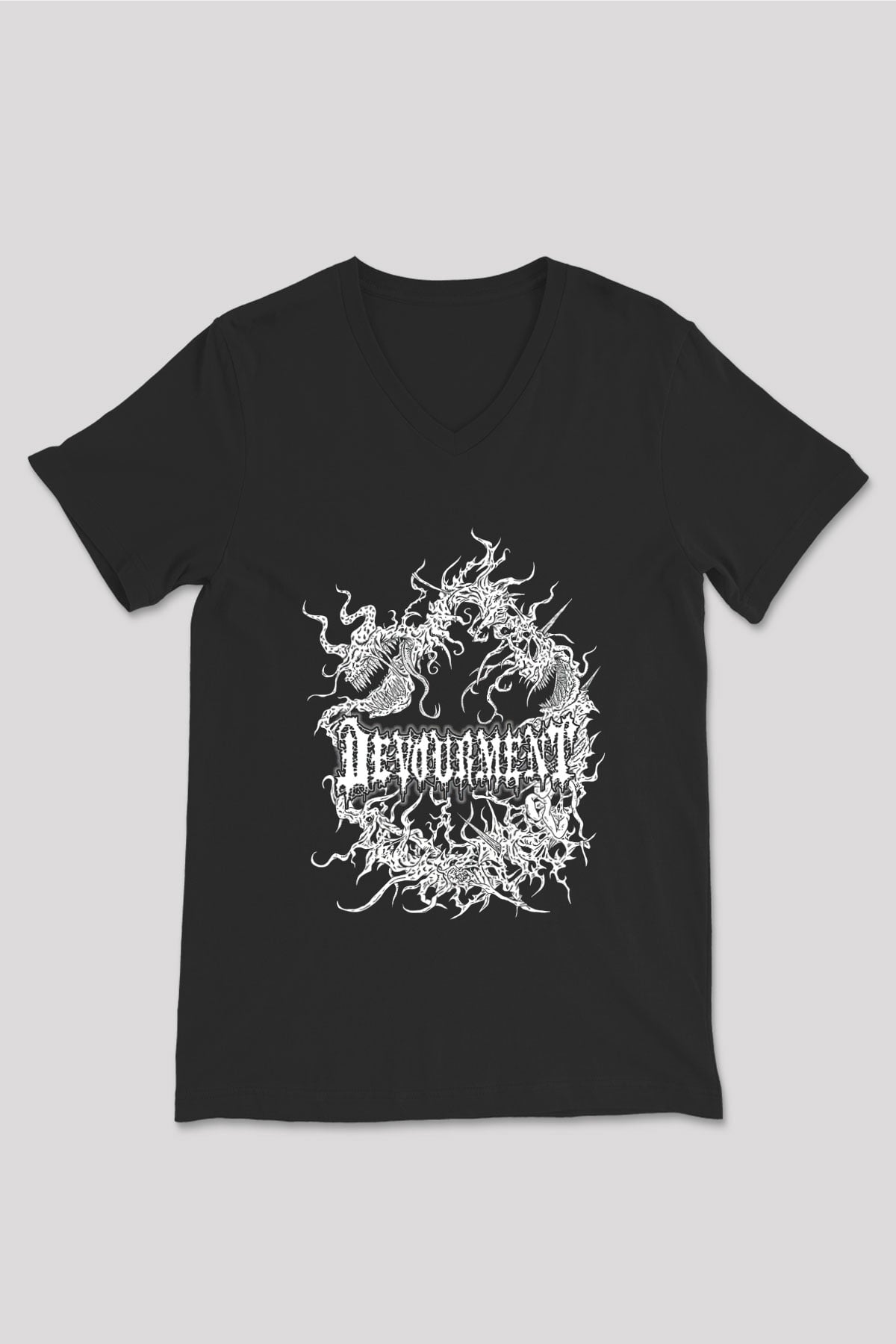 Devourment Baskılı Unisex Siyah V Yaka Tişört - Tshirt