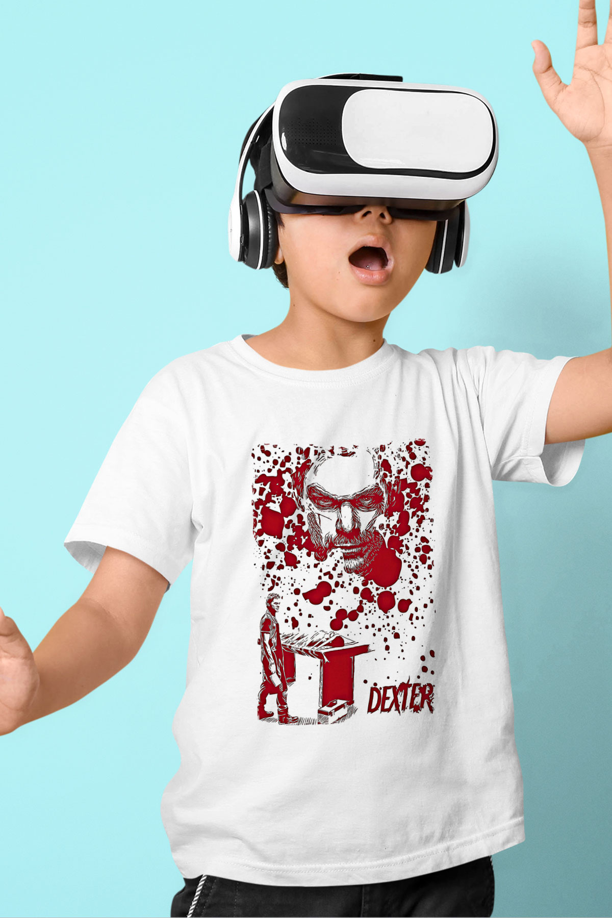 Dexter Baskılı Beyaz Unisex Beyaz Çocuk Tişört - Tshirt