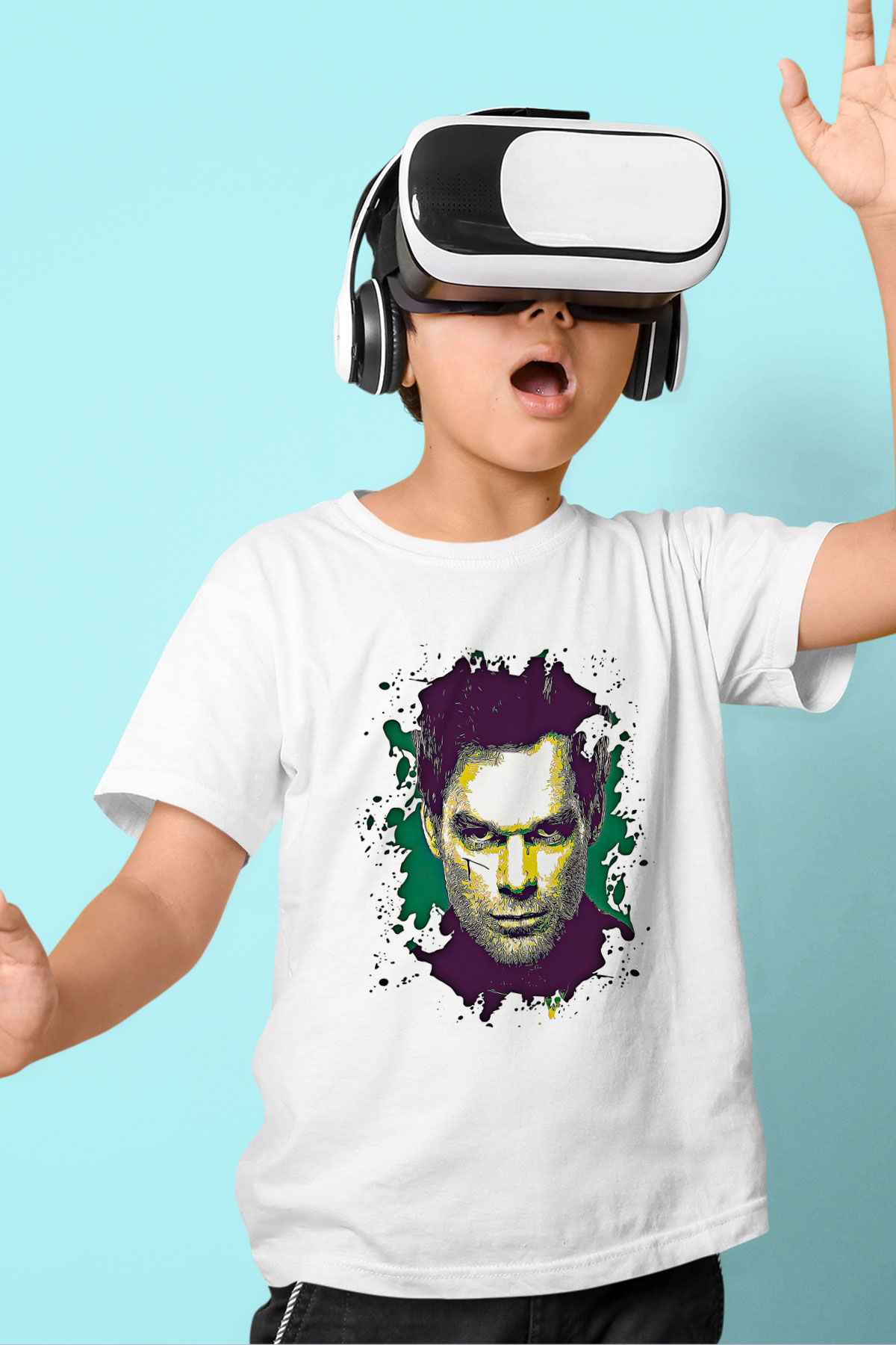 Dexter Baskılı Beyaz Unisex Beyaz Çocuk Tişört - Tshirt