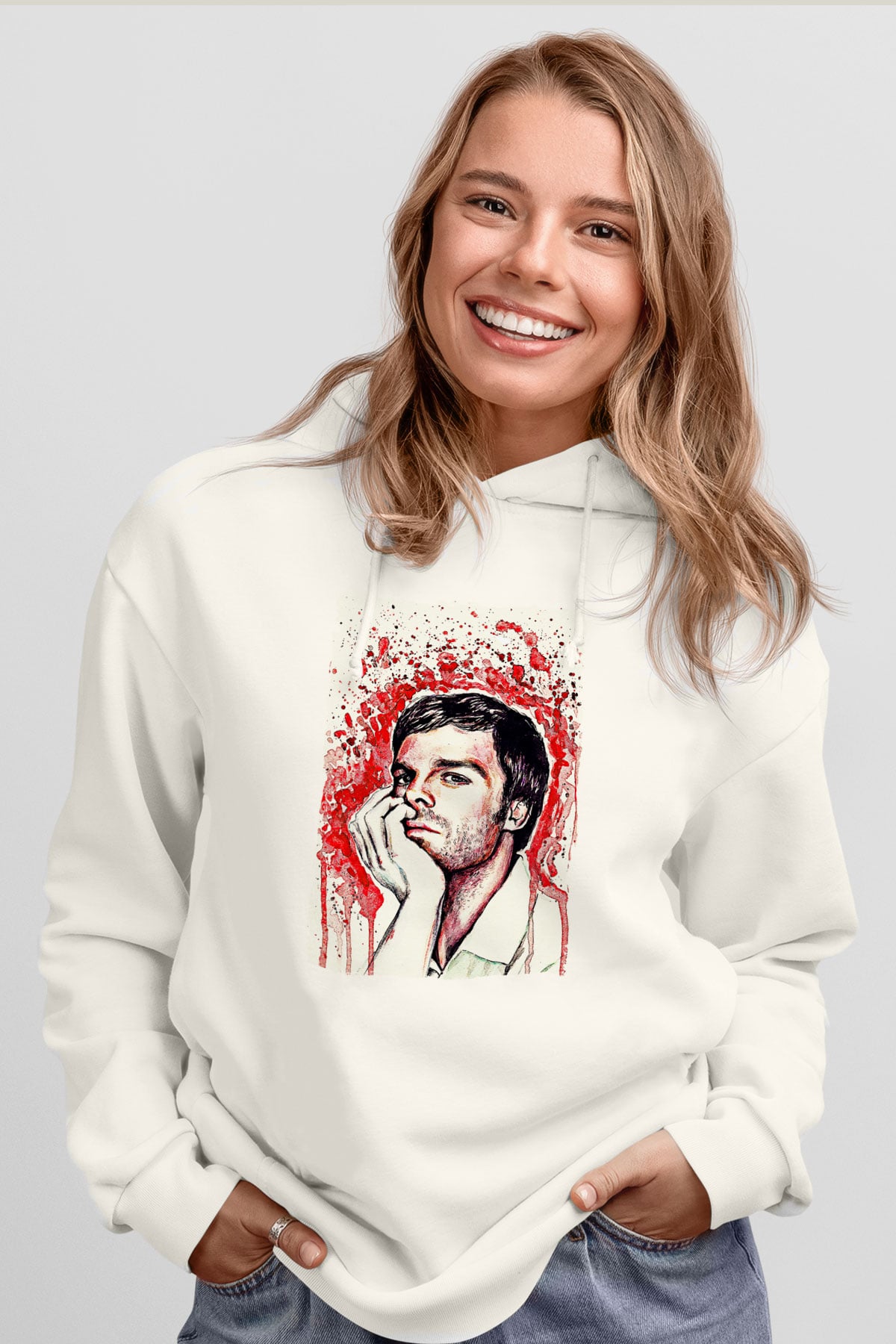 Dexter Baskılı Beyaz Unisex Hoodie