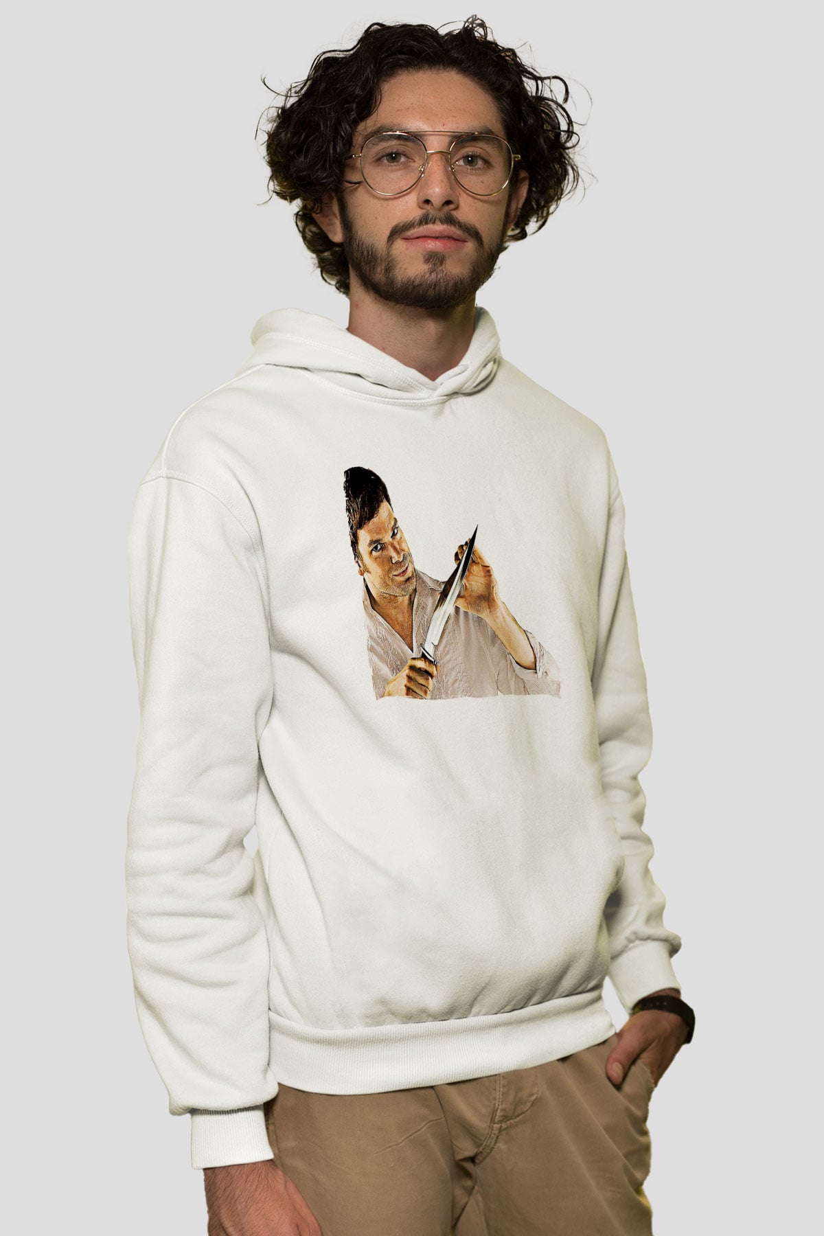 Dexter Baskılı Beyaz Unisex Hoodie
