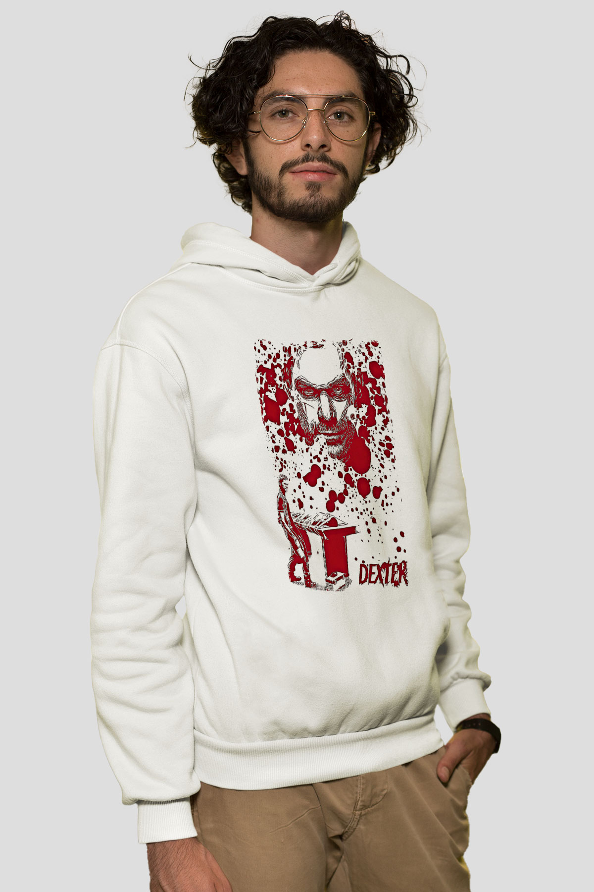 Dexter Baskılı Beyaz Unisex Hoodie