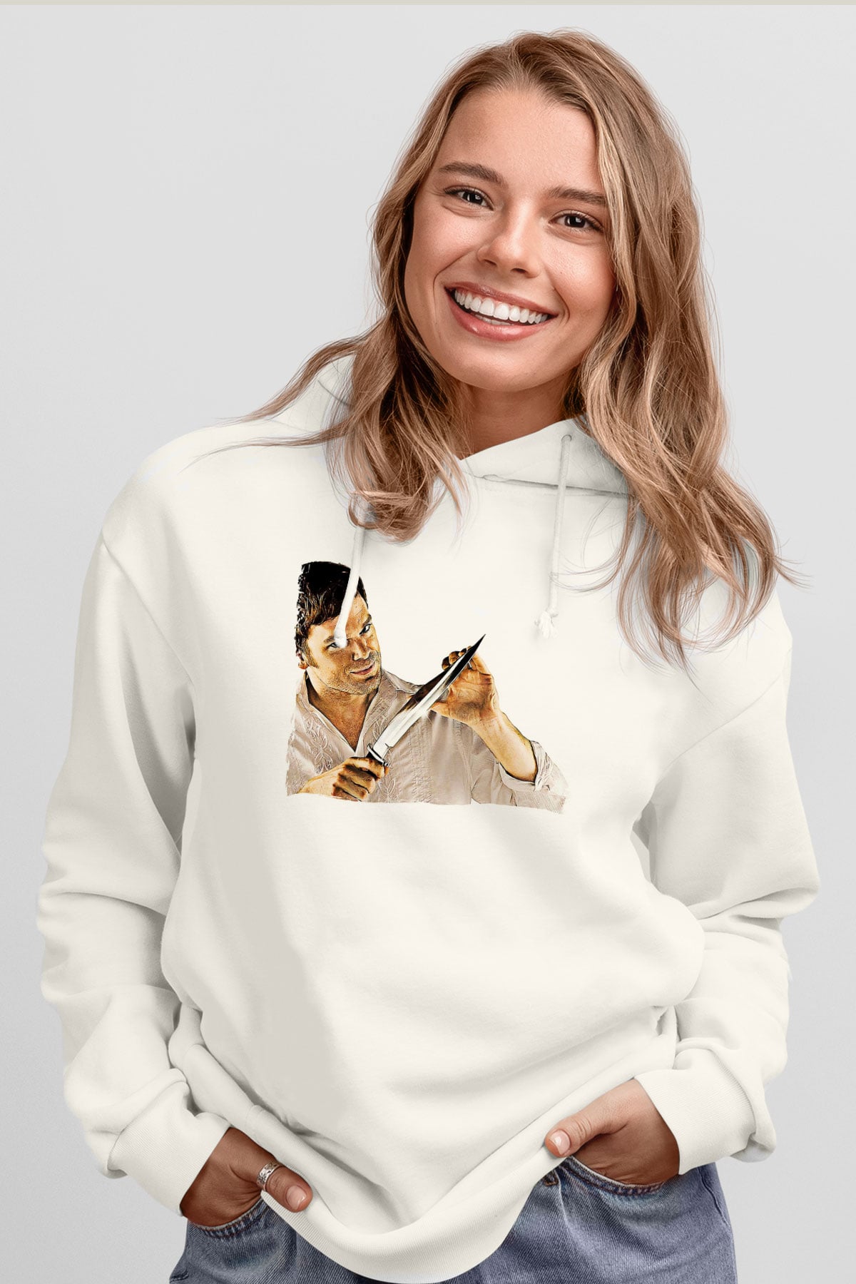 Dexter Baskılı Beyaz Unisex Hoodie