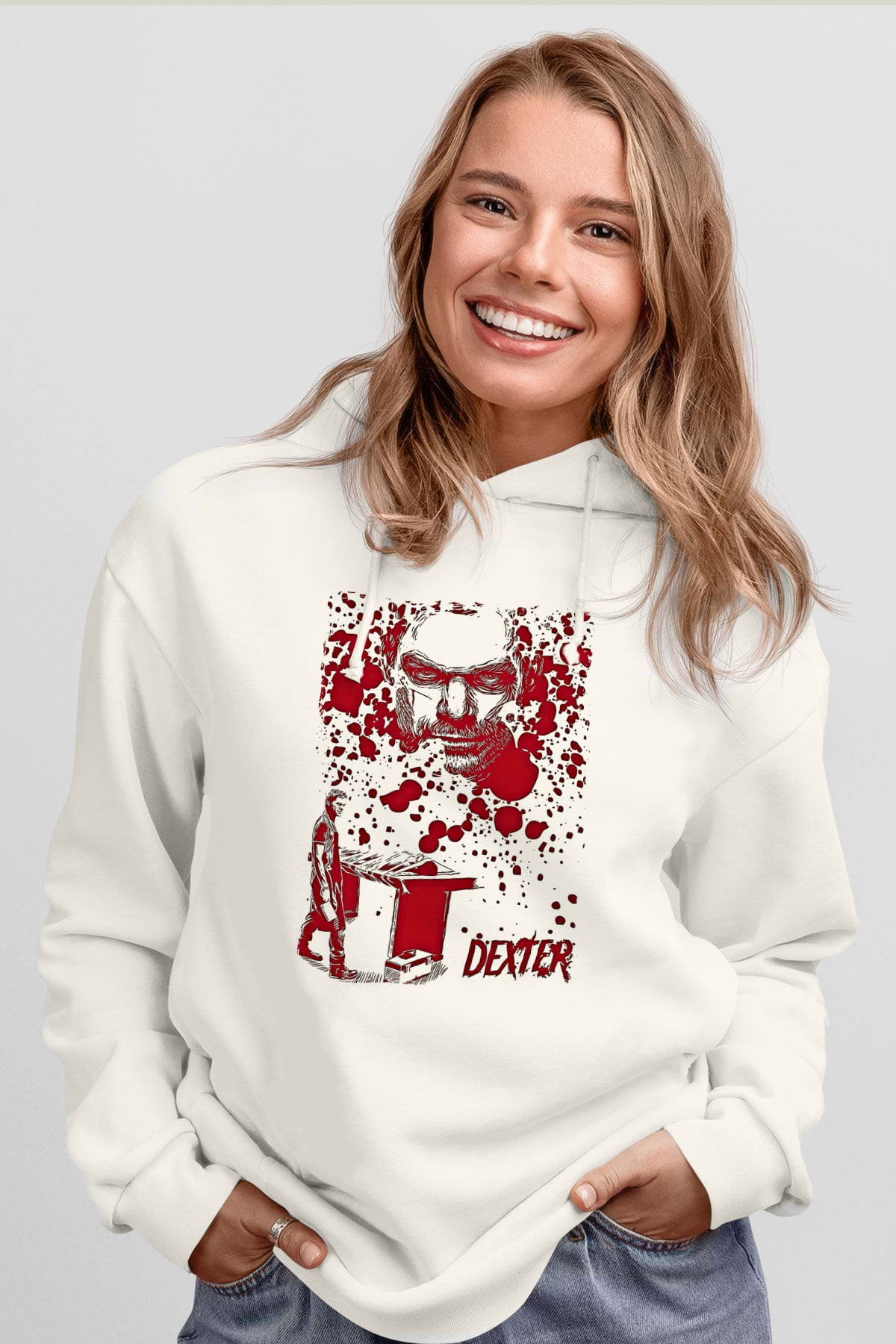 Dexter Baskılı Beyaz Unisex Hoodie