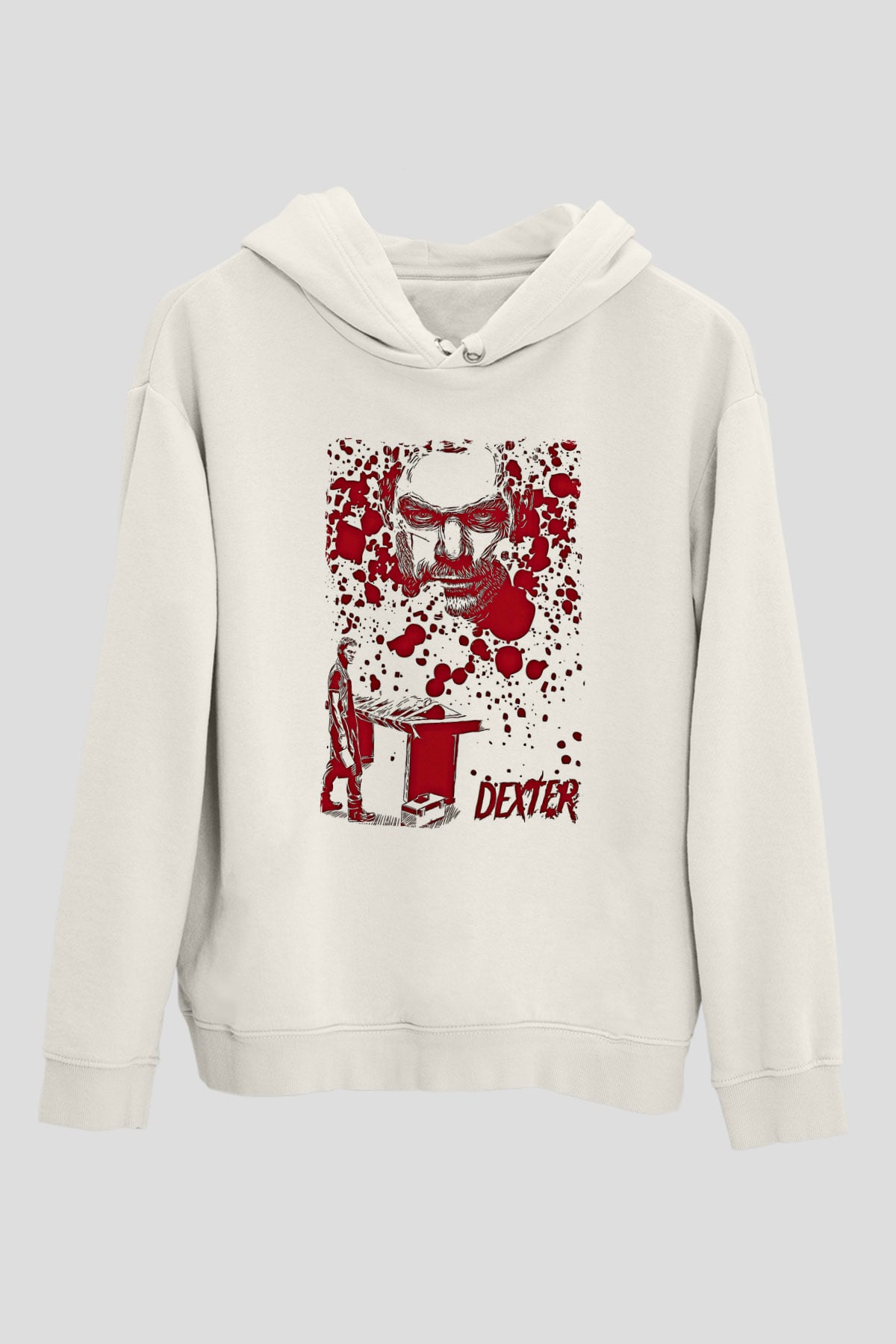 Dexter Baskılı Beyaz Unisex Hoodie