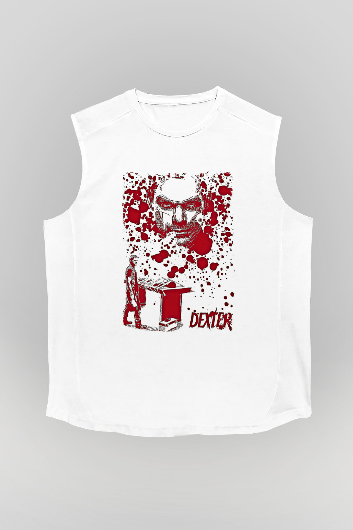 Dexter Baskılı Beyaz Unisex Kolsuz Tişört - Tshirt