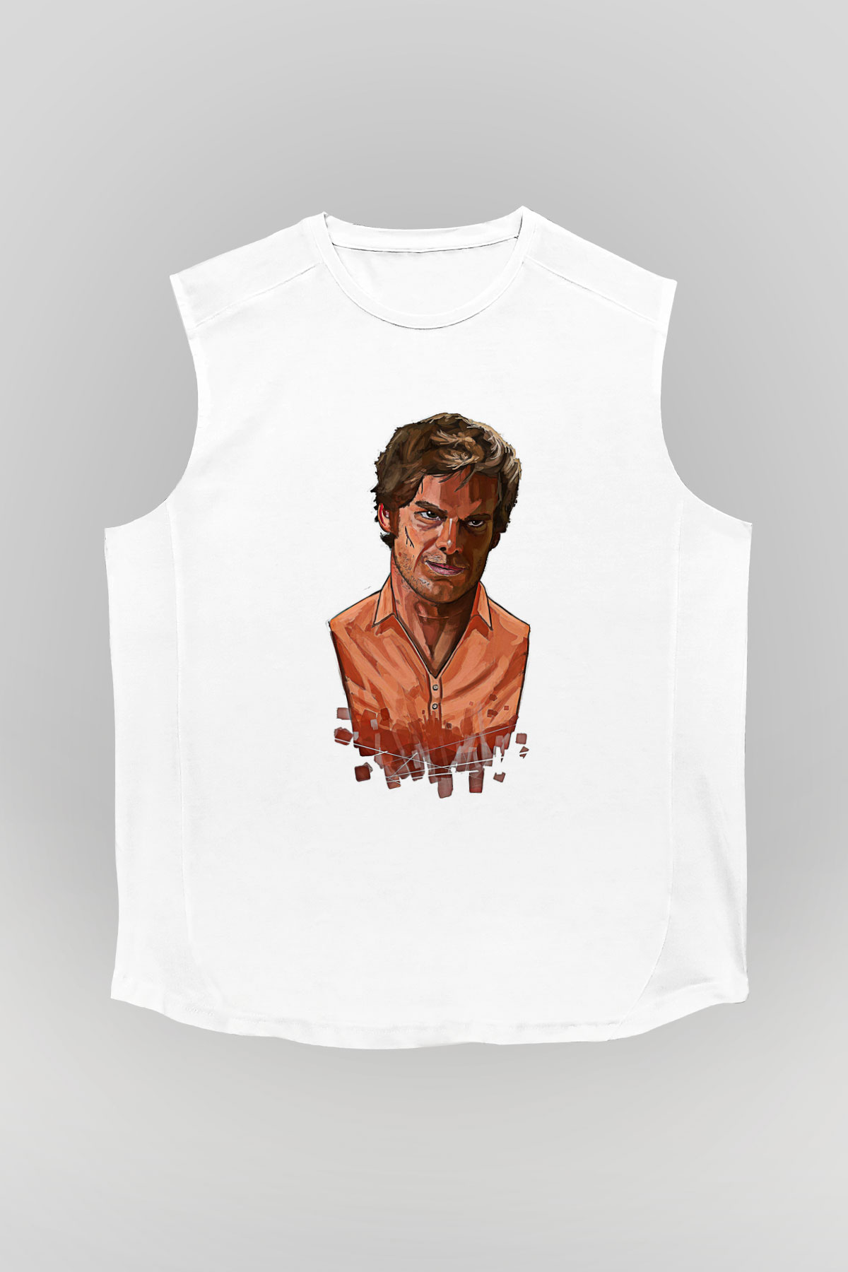 Dexter Baskılı Beyaz Unisex Kolsuz Tişört - Tshirt