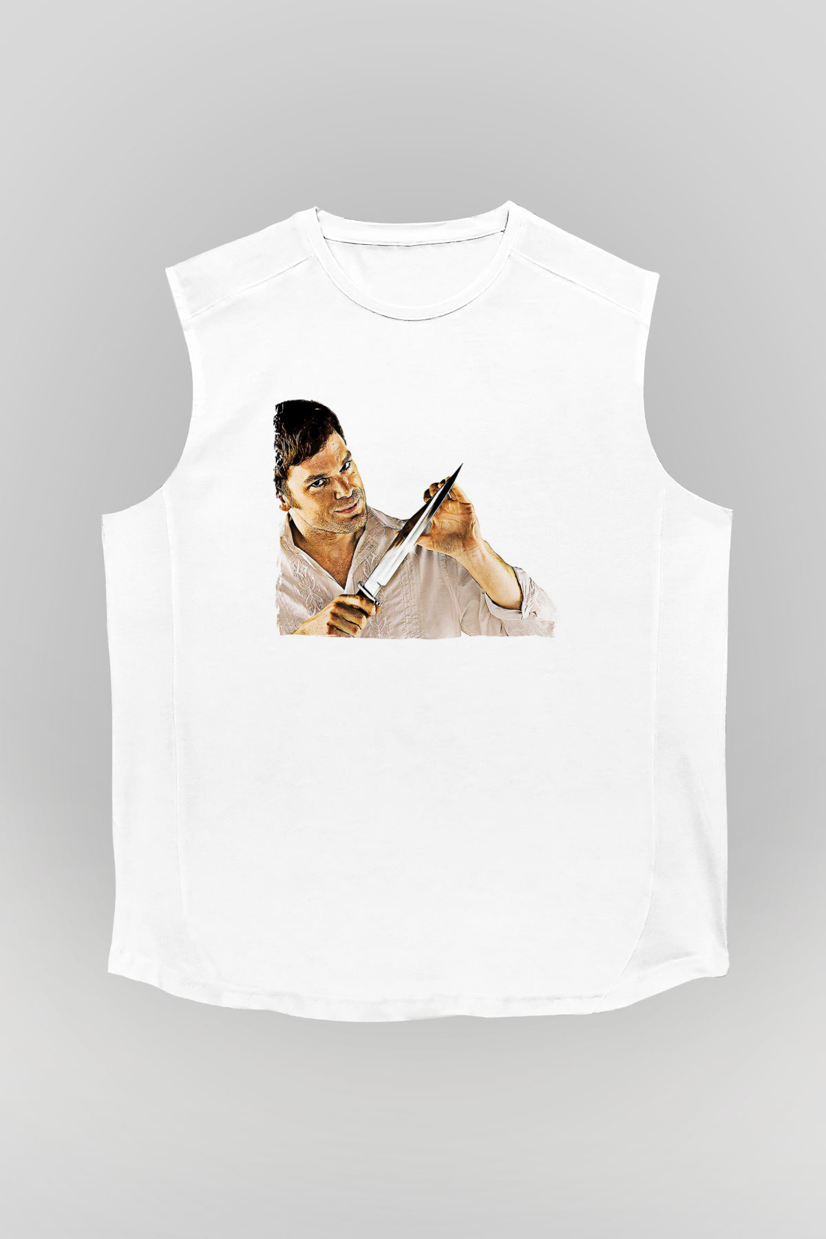 Dexter Baskılı Beyaz Unisex Kolsuz Tişört - Tshirt