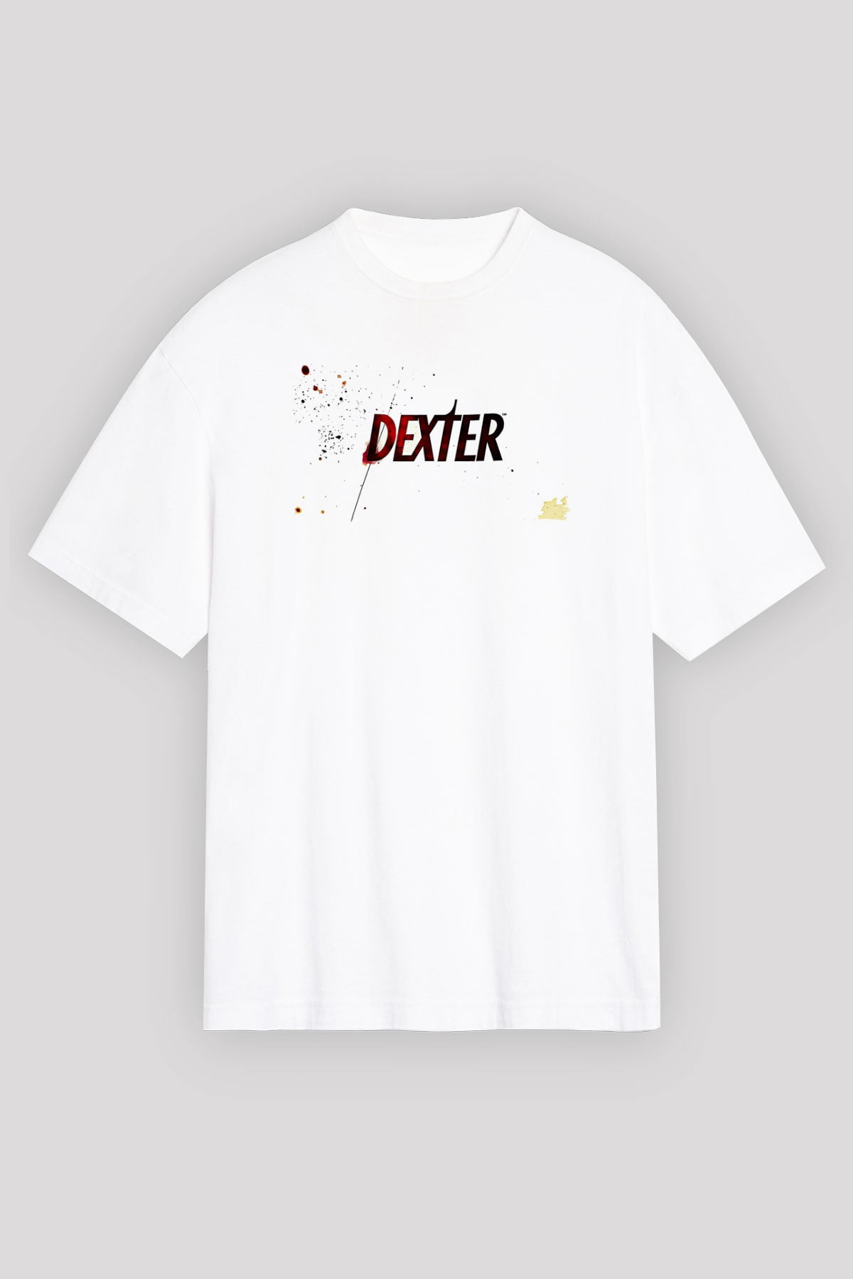 Dexter Baskılı Beyaz Unisex Oversize Tişört - Tshirt