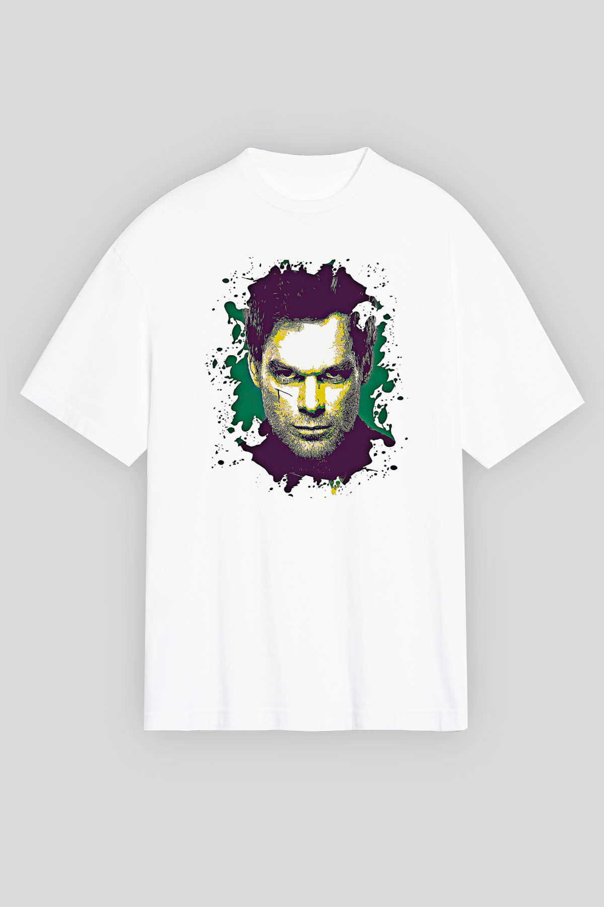 Dexter Baskılı Beyaz Unisex Oversize Tişört - Tshirt