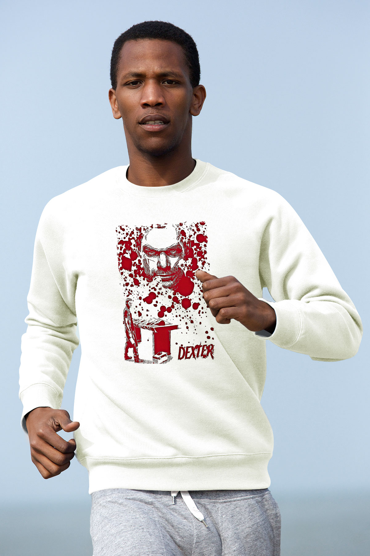 Dexter Baskılı Beyaz Unisex Sweatshirt