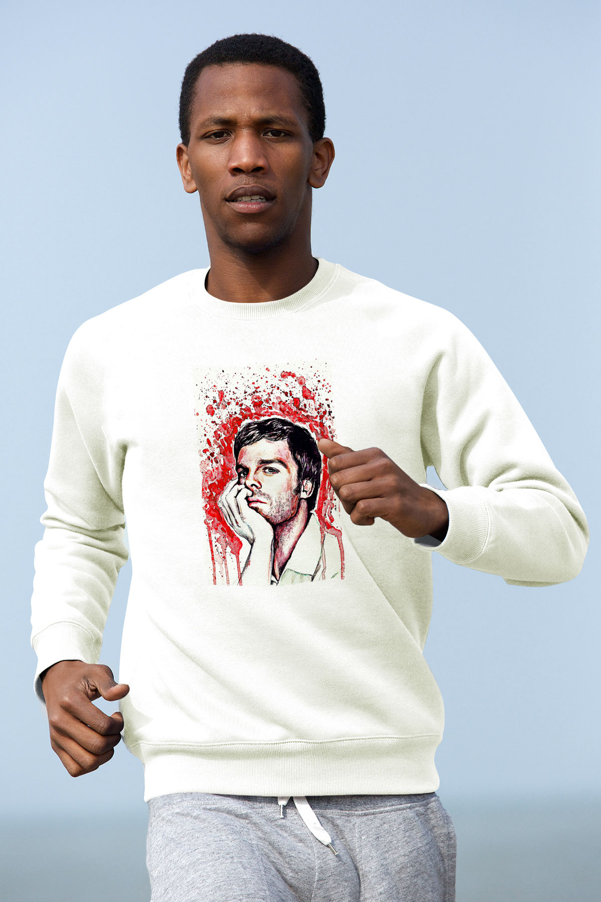 Dexter Baskılı Beyaz Unisex Sweatshirt