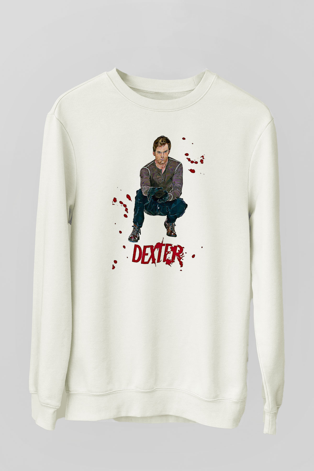 Dexter Baskılı Beyaz Unisex Sweatshirt