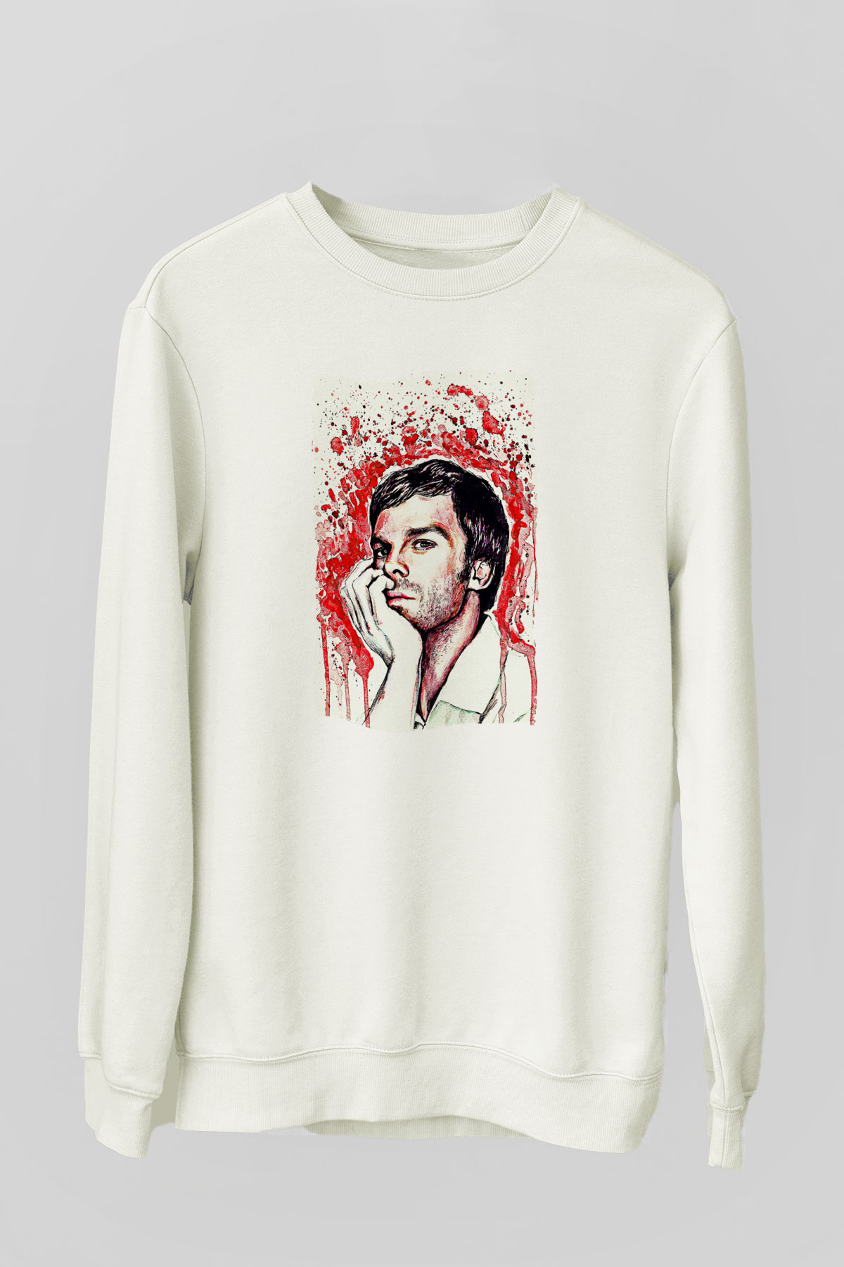 Dexter Baskılı Beyaz Unisex Sweatshirt