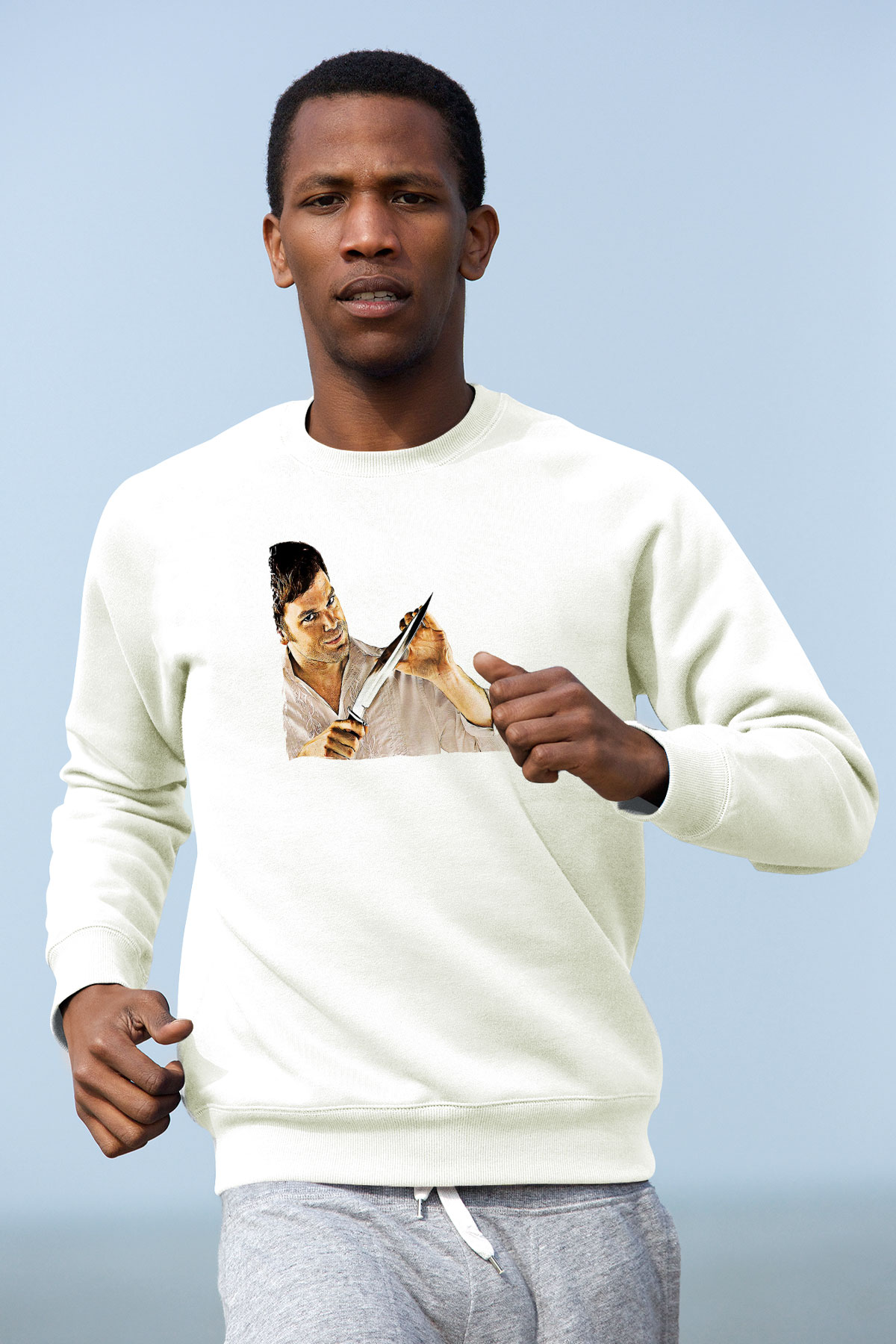 Dexter Baskılı Beyaz Unisex Sweatshirt