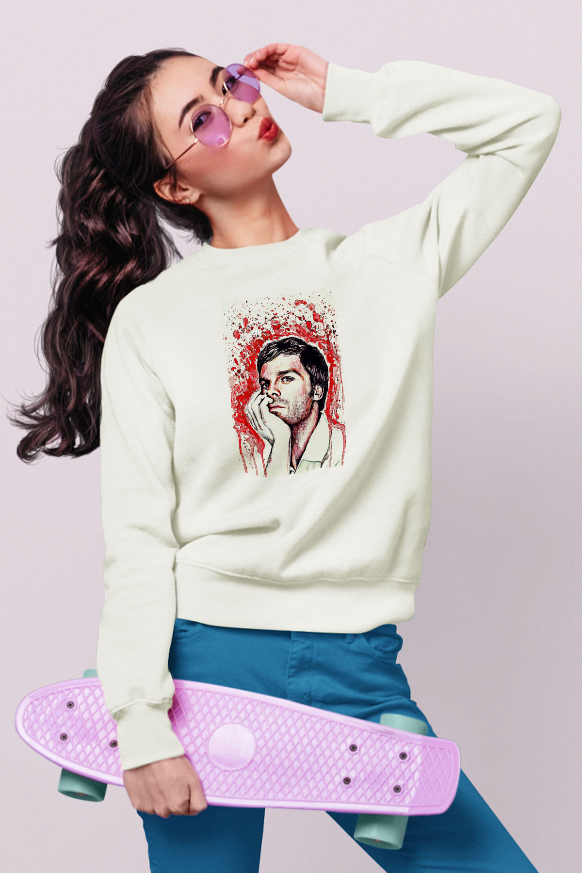 Dexter Baskılı Beyaz Unisex Sweatshirt