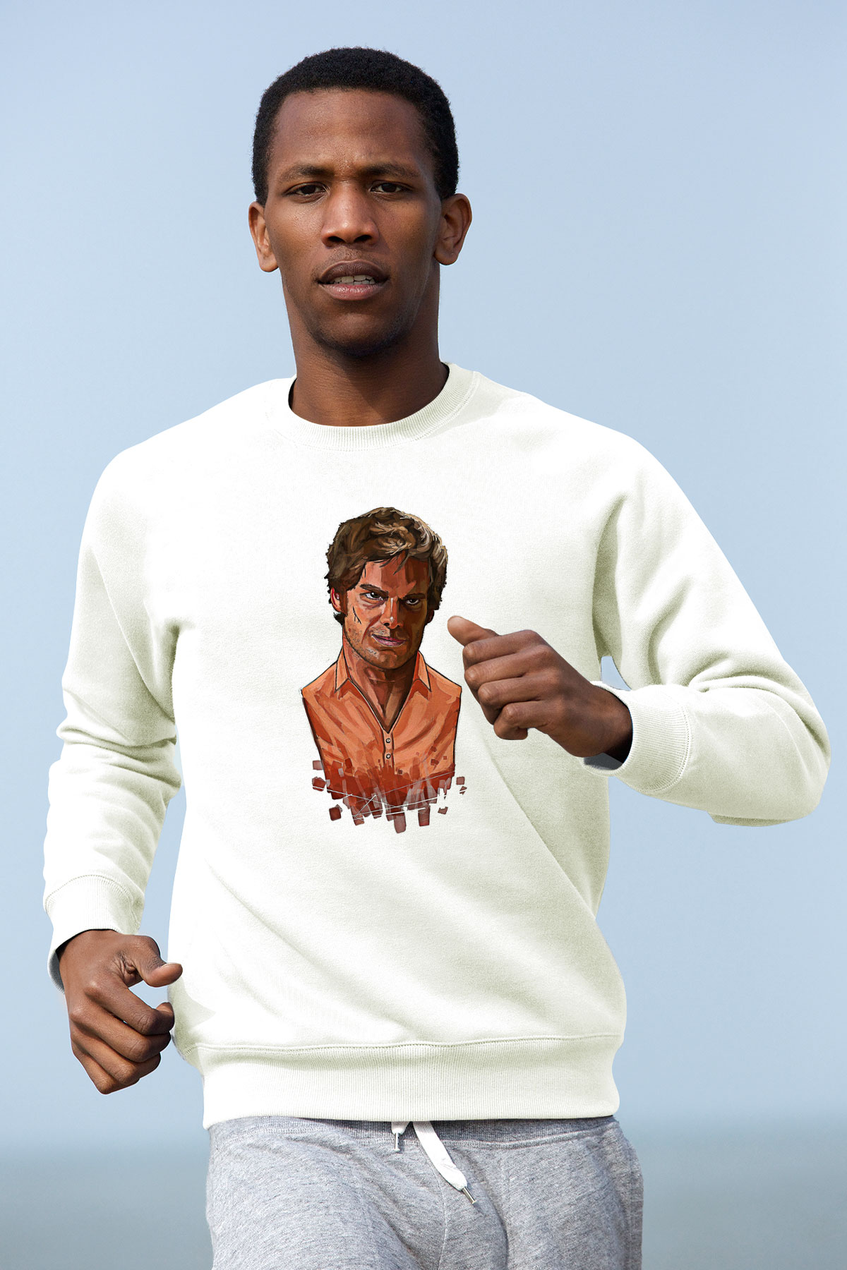 Dexter Baskılı Beyaz Unisex Sweatshirt