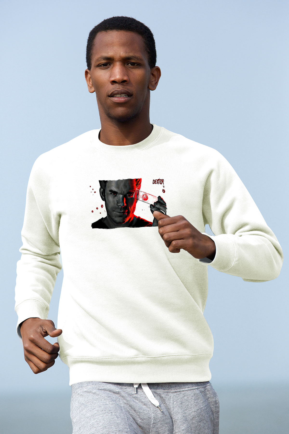 Dexter Baskılı Beyaz Unisex Sweatshirt