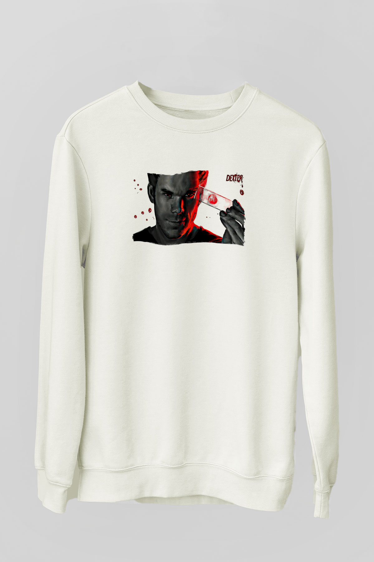 Dexter Baskılı Beyaz Unisex Sweatshirt