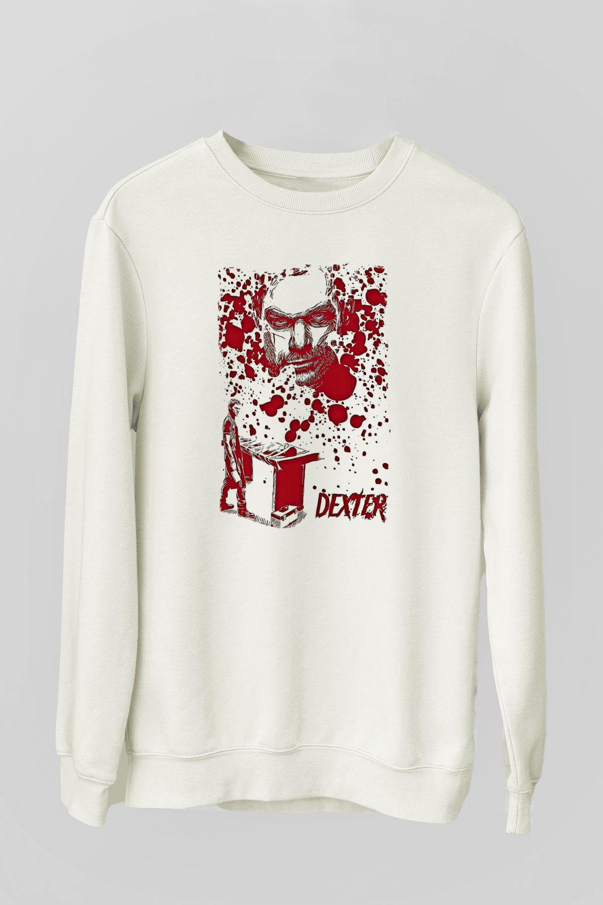 Dexter Baskılı Beyaz Unisex Sweatshirt