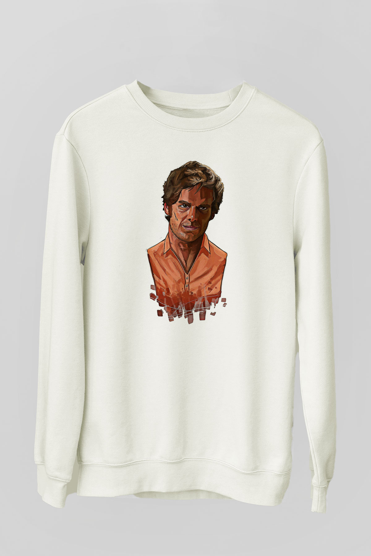 Dexter Baskılı Beyaz Unisex Sweatshirt