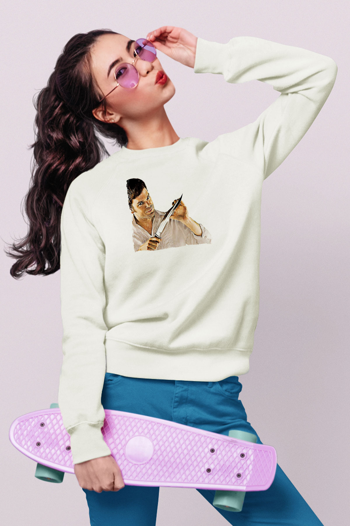 Dexter Baskılı Beyaz Unisex Sweatshirt