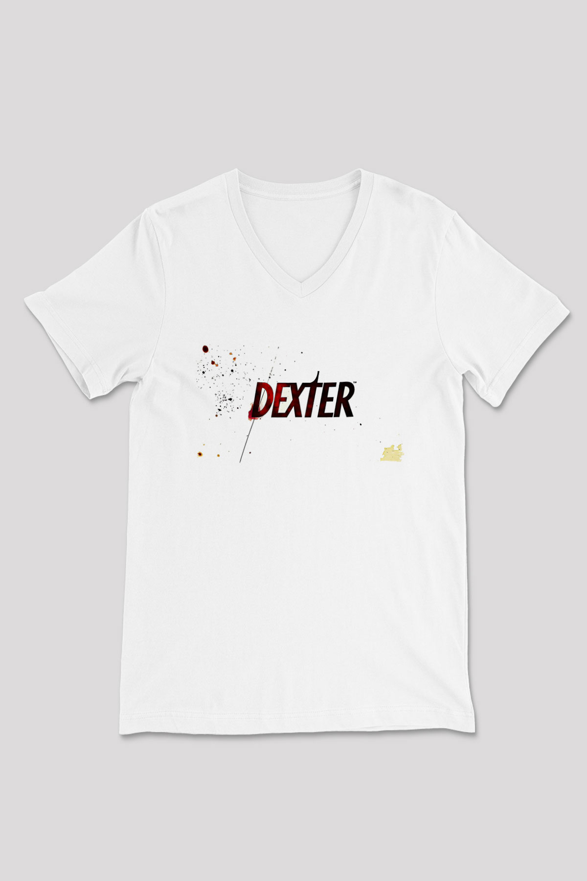 Dexter Baskılı Beyaz Unisex V Yaka Tişört - Tshirt