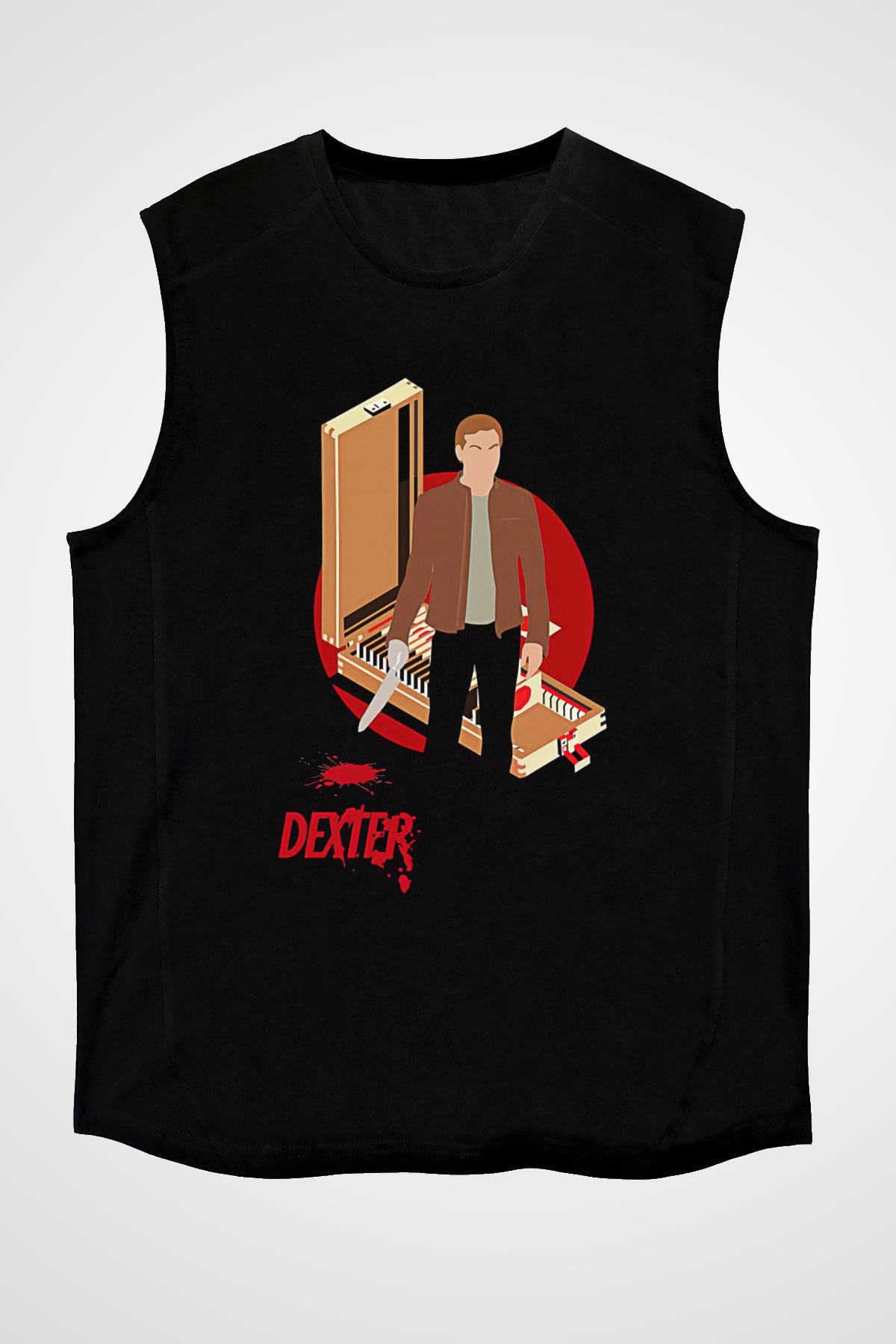 Dexter Baskılı Unisex Siyah Kolsuz Tişört - Tshirt