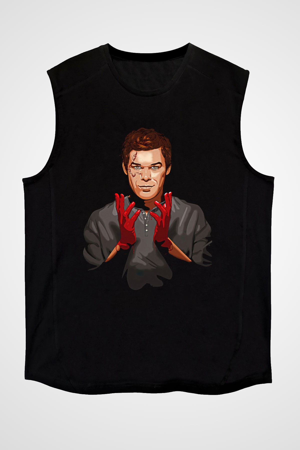 Dexter Baskılı Unisex Siyah Kolsuz Tişört - Tshirt
