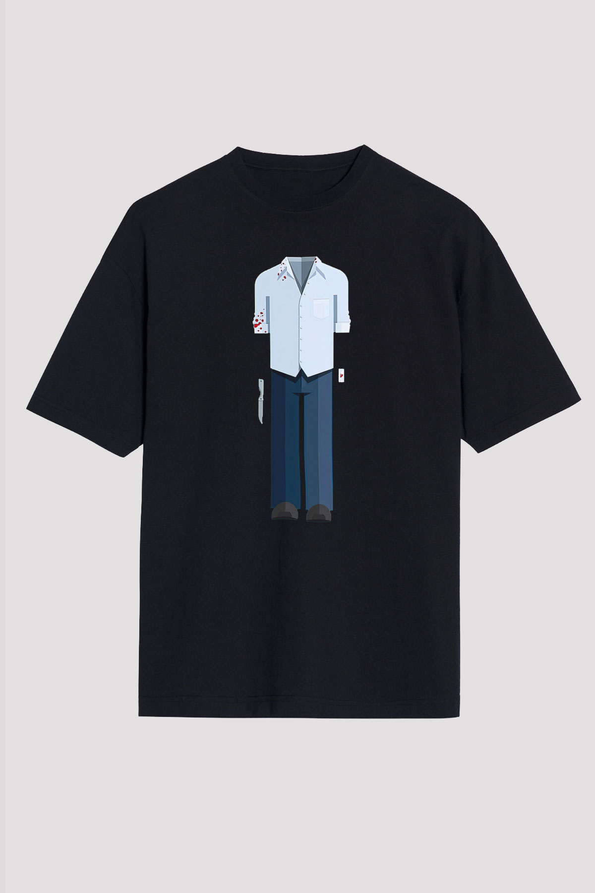 Dexter Baskılı Unisex Siyah Oversize Tişört - Tshirt